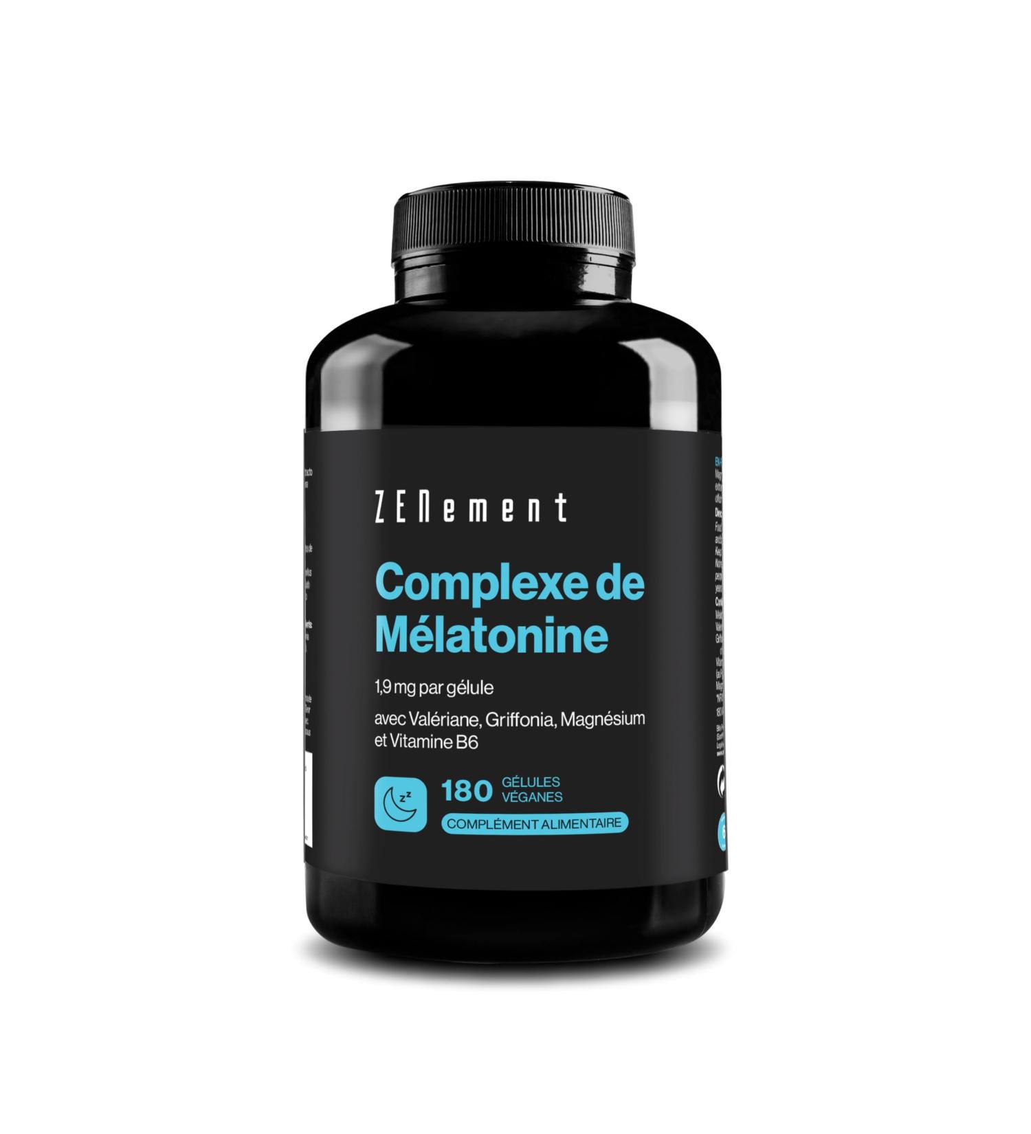 Melatonine Complex 1 9mg Avec Griffonia (20mg 5 HTP) Val riane Magn sium & Vitamine B6 Contribue l Endormissement et la R duction de la Fatigue 180 G lules V ganes Zenement - Buy Online on GoSupps.com