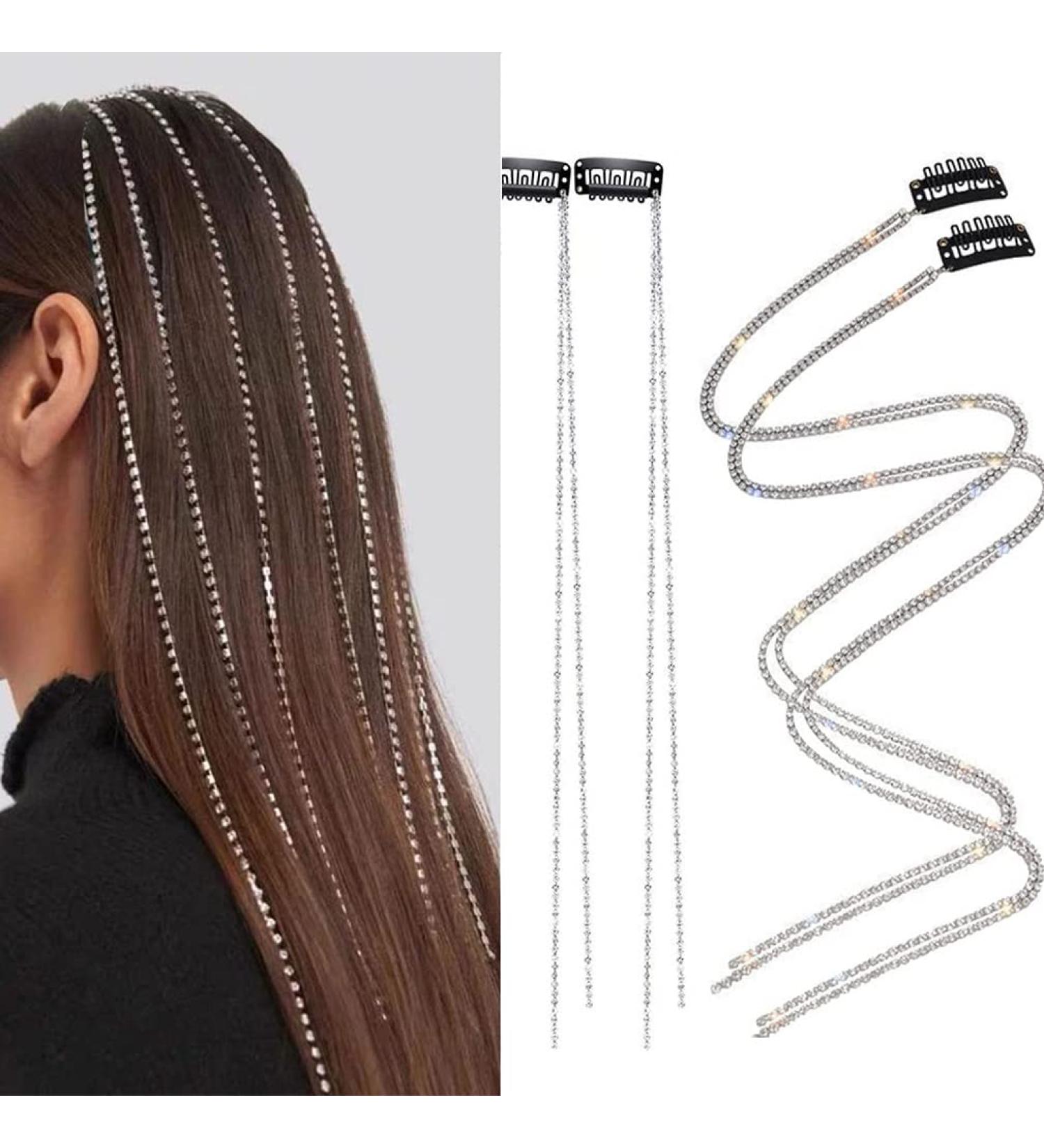 4 PCS Sliver Rhinestone Hair Chains Bling Tassel Clips - Crystal Hair Extension Accessories for Women and Girls - Buy Online on GoSupps.com