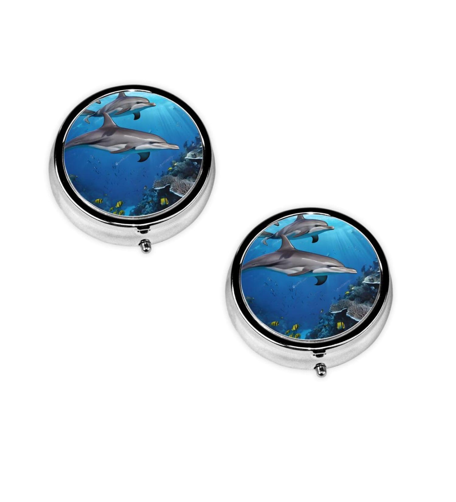 Killer Whale Round Pill Box | 3 Compartment Travel Medicine Organizer | Mini Decorative Pocket Purse for Vitamins & Tablets - Buy Online on GoSupps.com