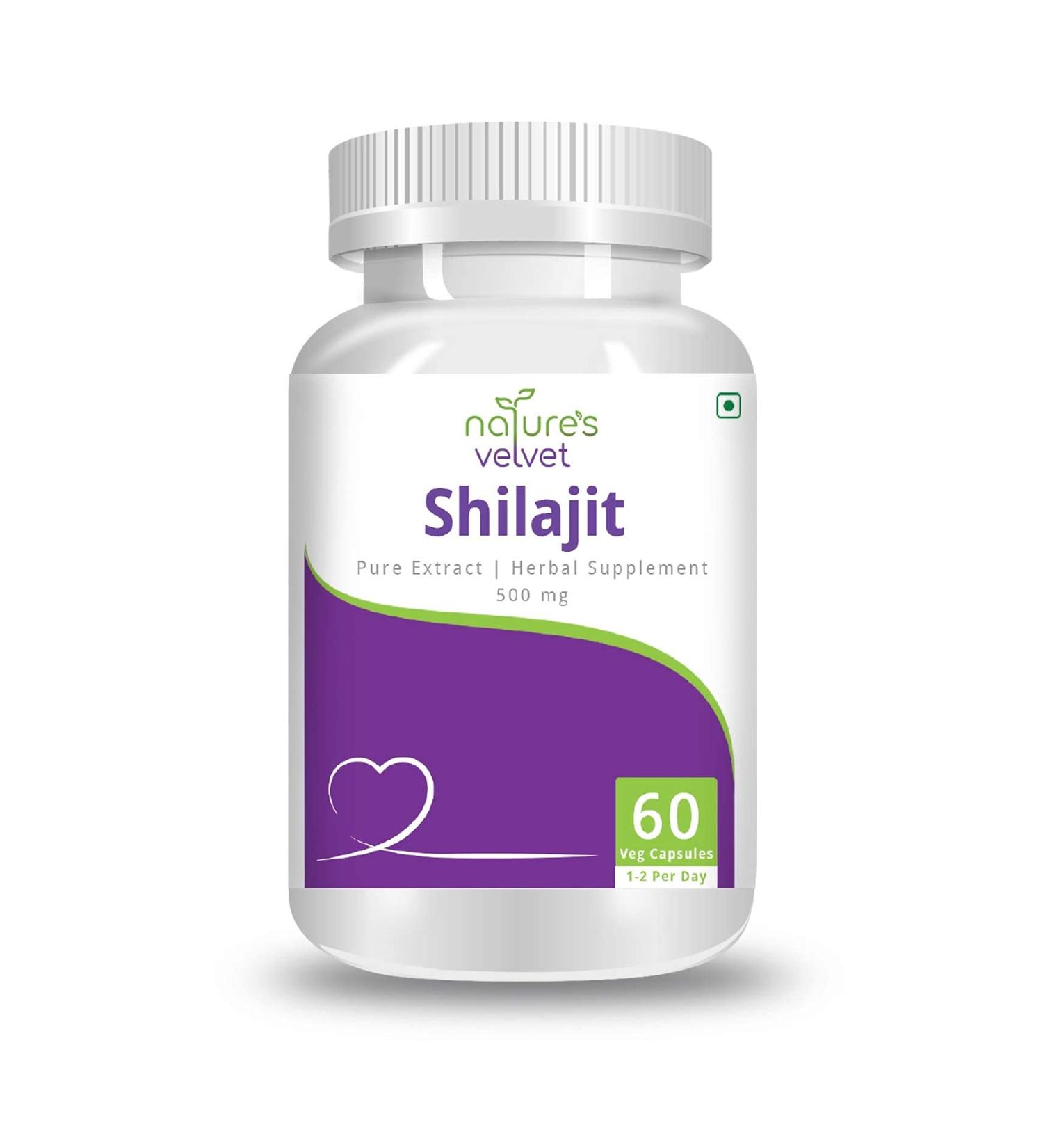 Nature's Velvet Shilajit Pure Extract for Youth and Stamina 500 mg 60 Veggie Capsules - Pack of 1