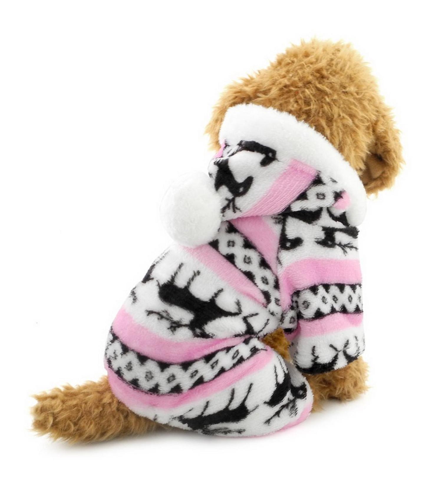 Ranphy Soft Velvet Reindeer Hoodie Sweater for Small Dogs & Cats - Cozy Jumpsuit for Male & Female Puppies - XXL Size (Back: 40cm Chest: 52cm) in Rose - Buy Online on GoSupps.com