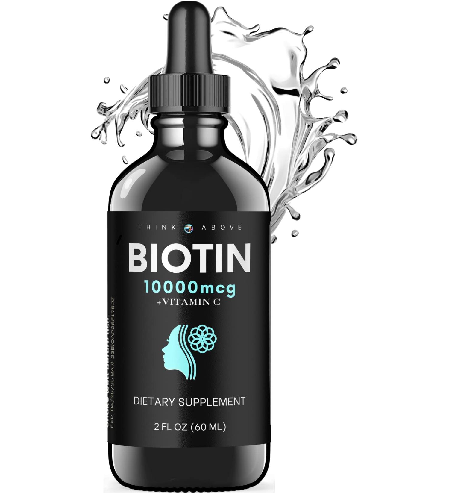 Pure Liquid Biotin for Hair Growth 10,000 mcg with Vitamin C - Skin & Nail Support - 60 Day Supply - 2 oz - Women & Men - Buy Online on GoSupps.com