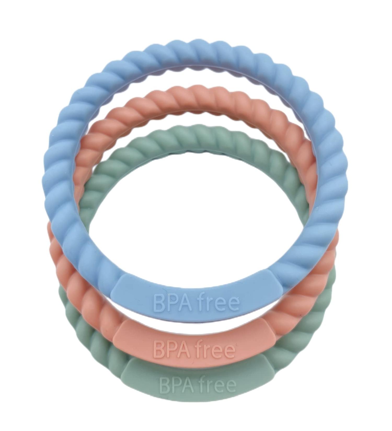 Baeymonkay BPA-Free Silicone Teething Rings - 3-Pack Teething Toys for Babies 6-12 Months - Baby Teething Relief in Blue, Green, and Sand - Buy Online on GoSupps.com