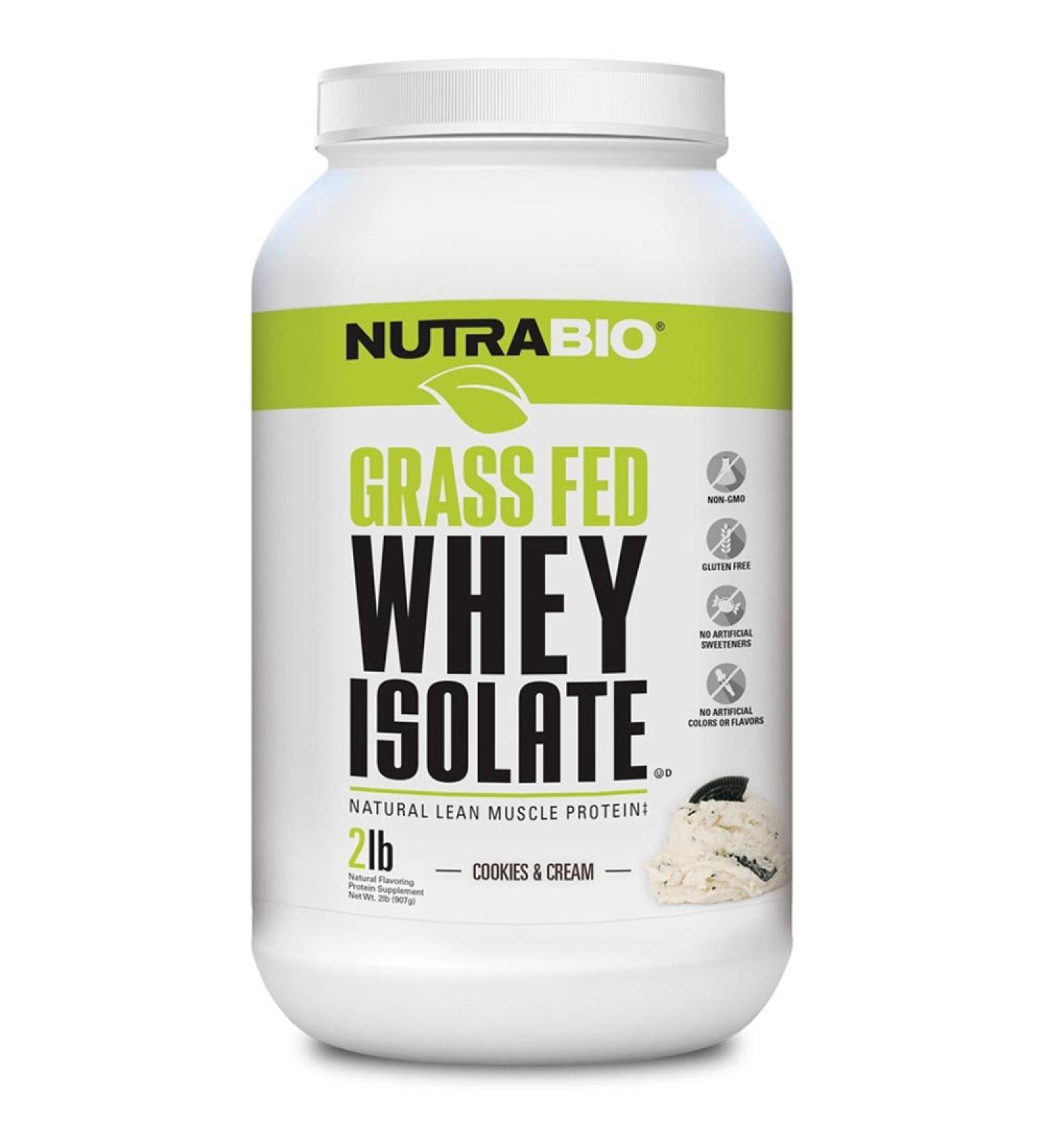 NutraBio Grass Fed Whey Isolate Protein Powder - 25G Protein Sugar Free Cookies & Cream - 2lbs | Lean Muscle Supplement - Buy Online on GoSupps.com