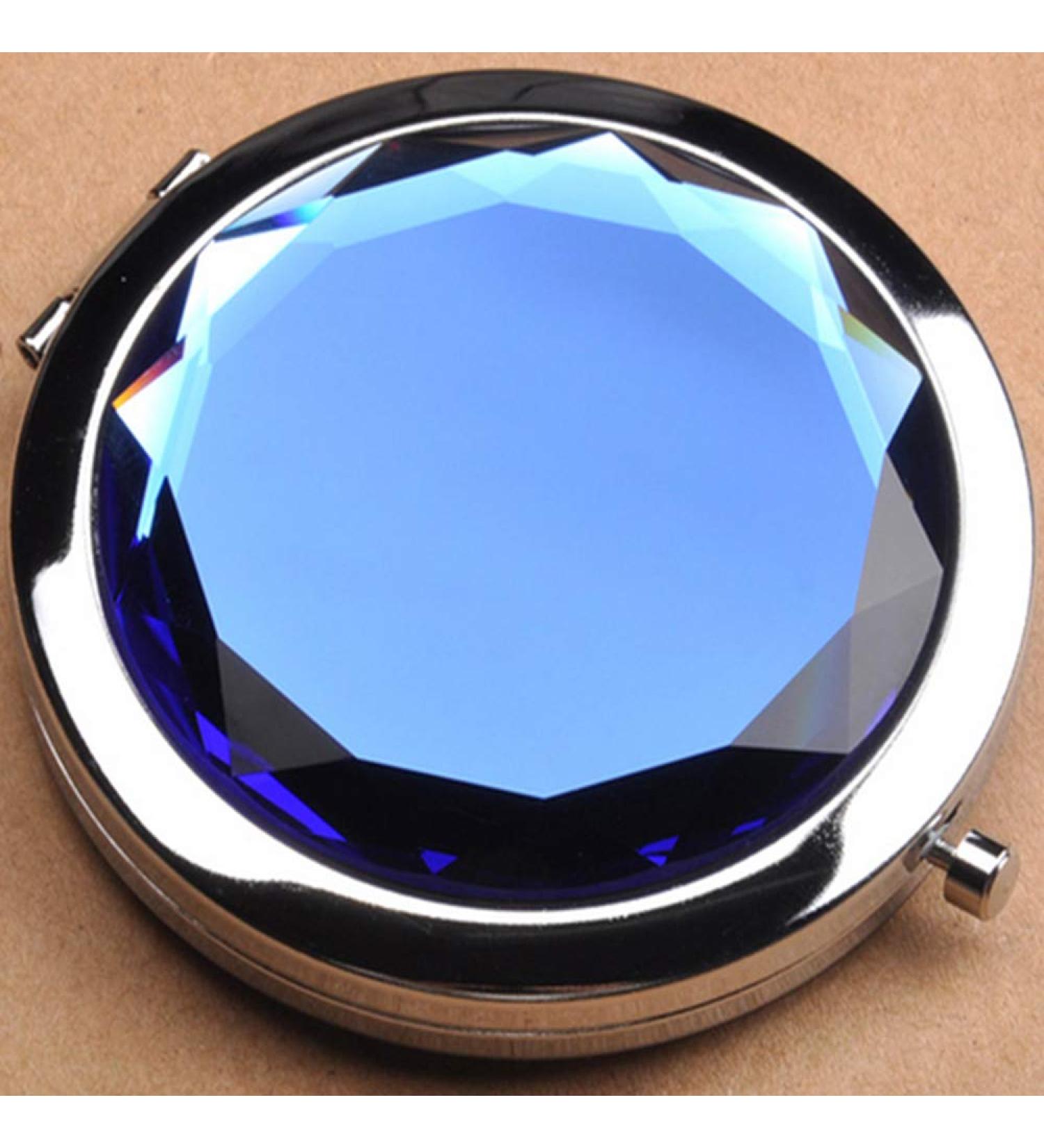 Portable Blue Metal Compact Mirror for Women - Double Sided Makeup Mirror (Normal & Magnifying) - Buy Online on GoSupps.com