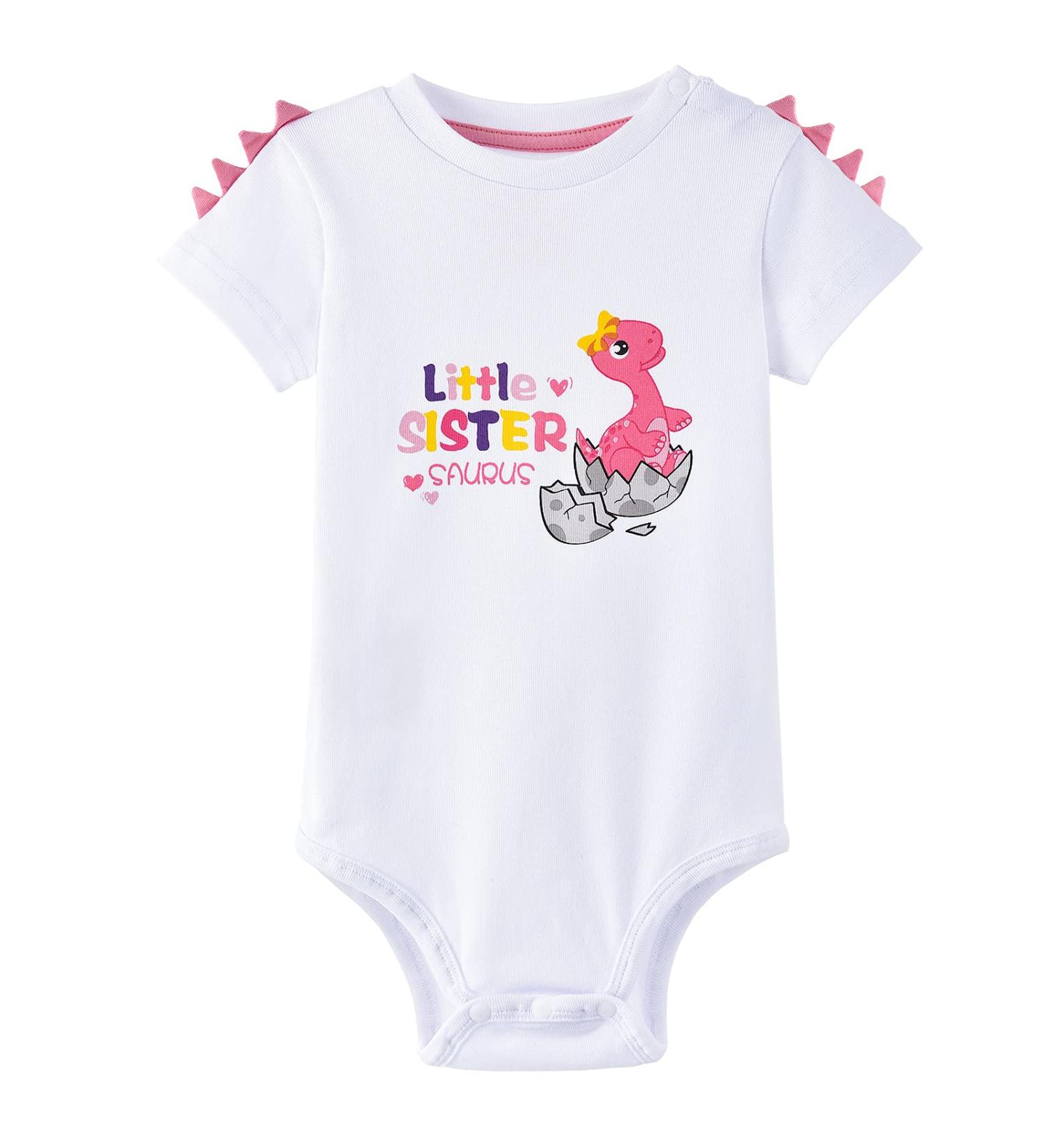 WAWSAM Little Sister Dinosaur Bodysuit - White Infant Romper for Newborn Baby Girls - Sibling Outfit - 3-6 Months - Buy Online on GoSupps.com