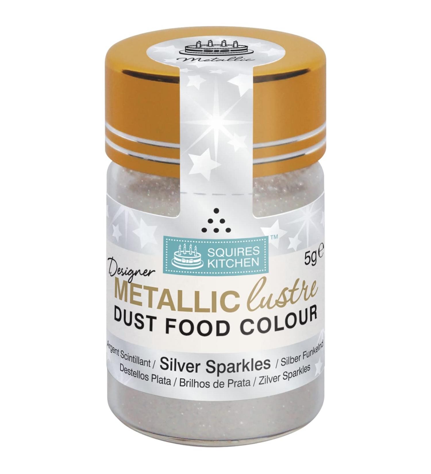 Squires Kitchen Designer Metallic Lustre Dust Silver Sparkle 5g - High-quality edible silver lustre for stunning cake decorations - Buy Online on GoSupps.com