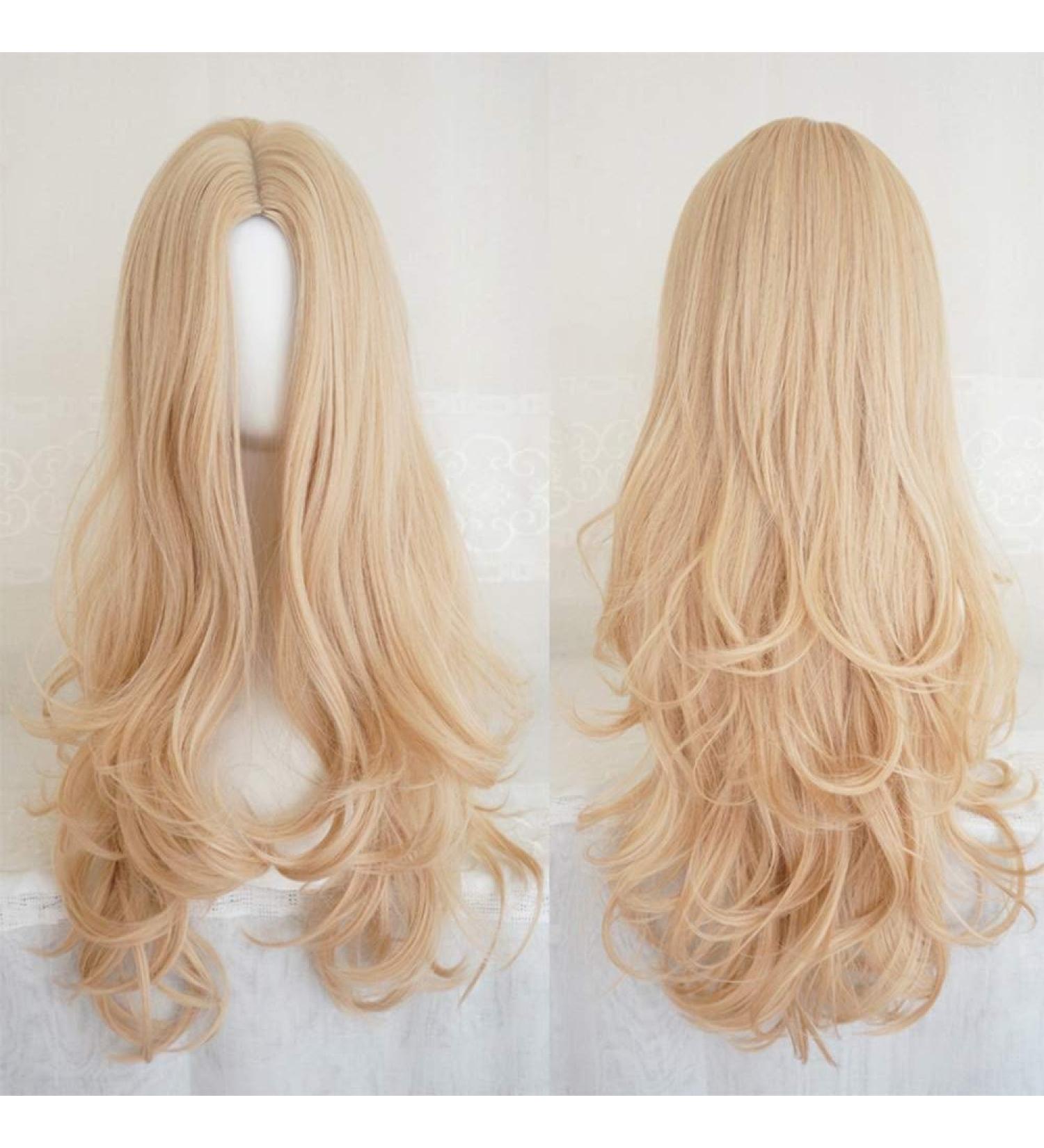 Hairpieces Wig Female Long Curly Hair Big Wave in The Bangs Golden High Temperature Wire Europe and The Harajuku Wind Lolita