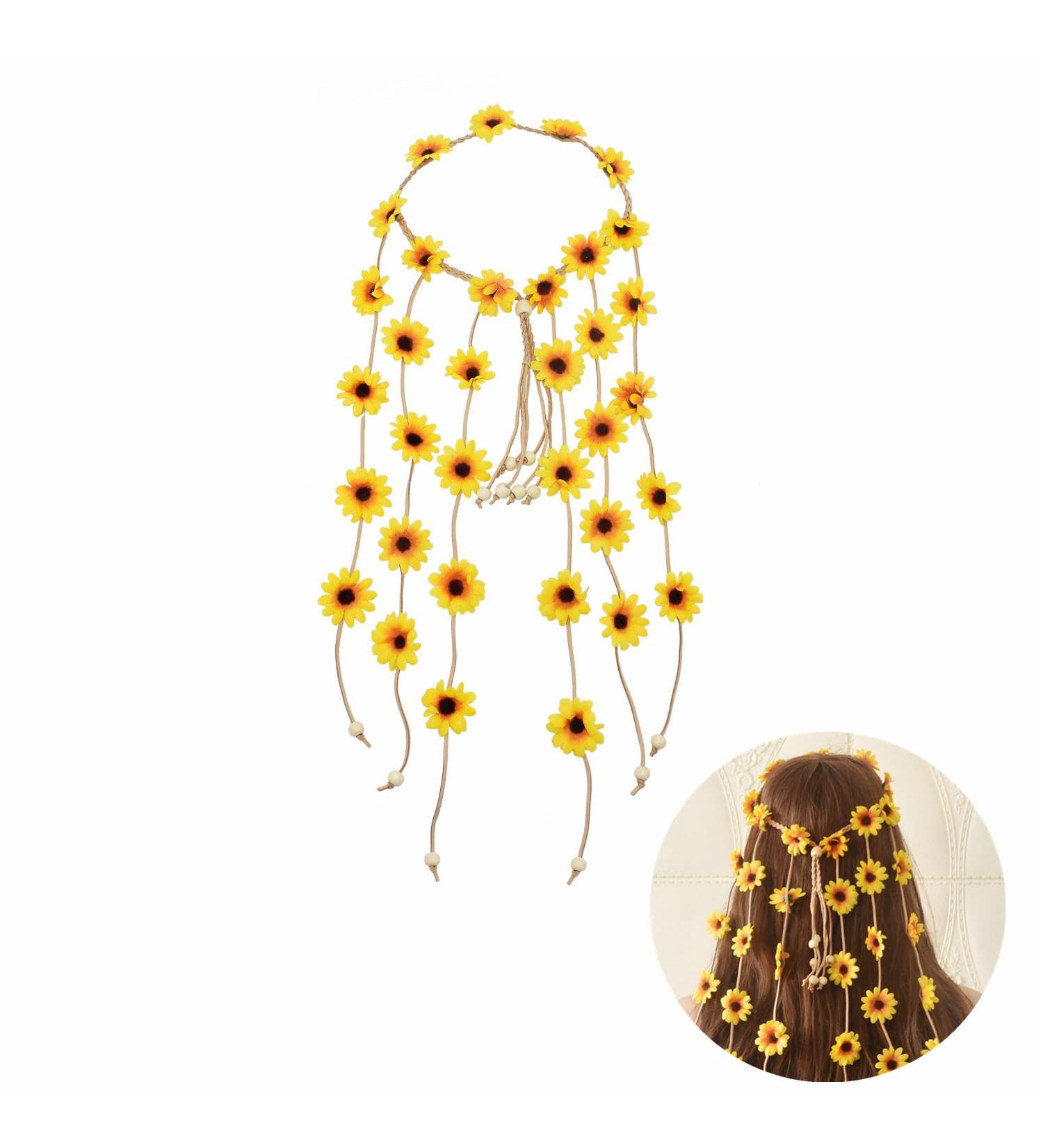 Bohemian Sunflower Hairband Floral Crown Headdress Hippie Headband Bridal Headpiece for Party Decoration Wedding Cosplay Costume - Buy Online on GoSupps.com
