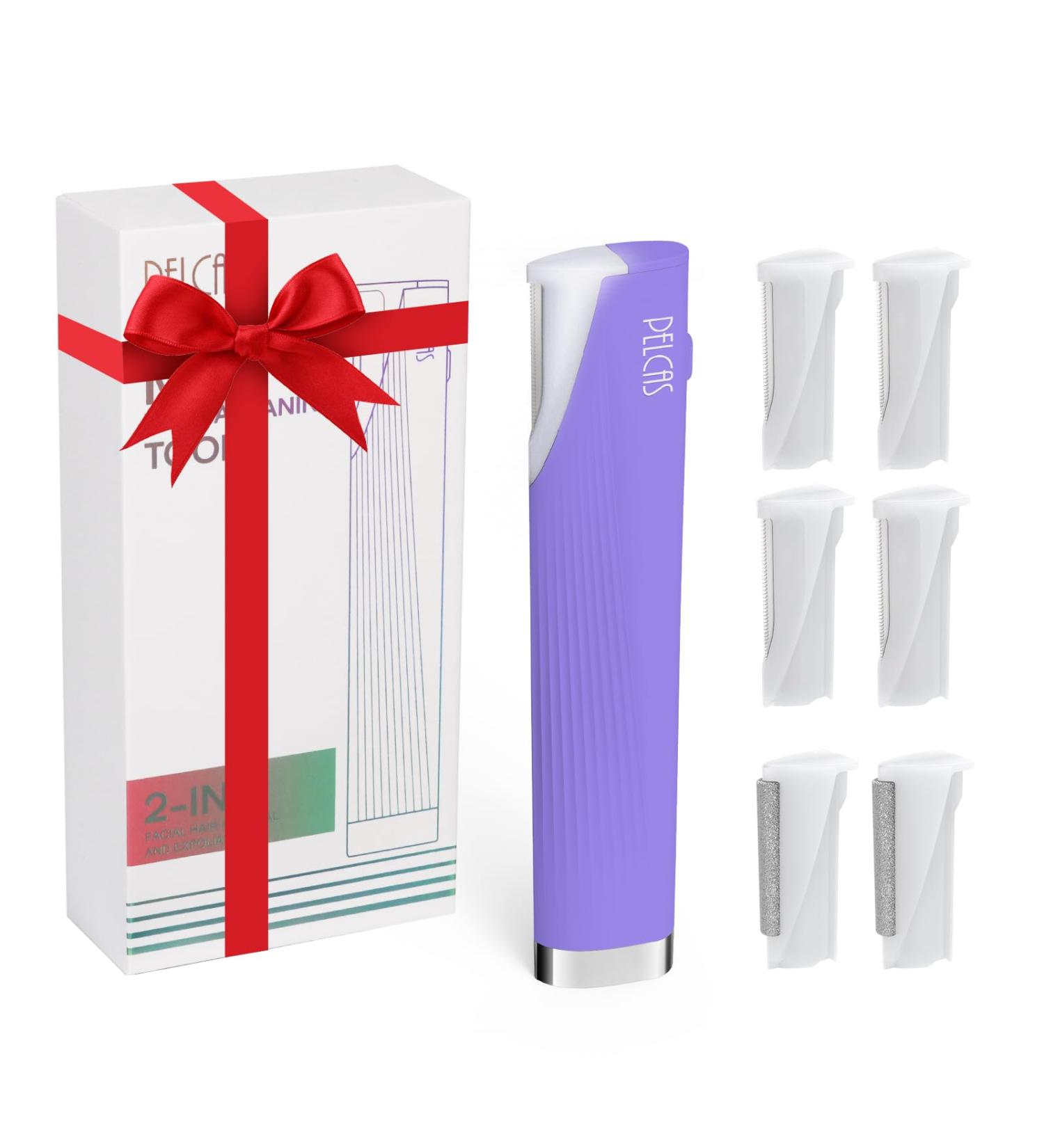 PELCAS Electric Dermaplaning Tool with LED Light - Mini Facial Razor 3 Speeds for Peach Fuzz & Exfoliation - At Home Hair Removal System for Women - 6 Blades BV18-712 Purple - Buy Online on GoSupps.com