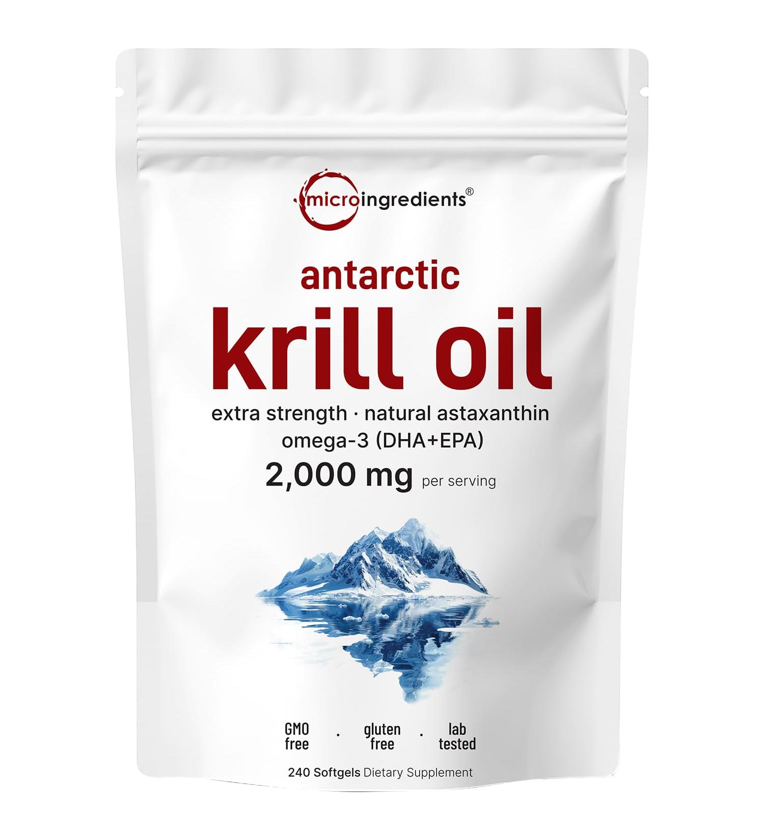Micro Ingredients Antarctic Krill Oil Supplement 2 000mg Per Serving 240 Softgels Triple Strength Rich in Omega-3s EPA DHA & Natural Astaxanthin Supports Immune System & Brain Health 240 Count (Pack of 1) - Buy Online on GoSupps.com