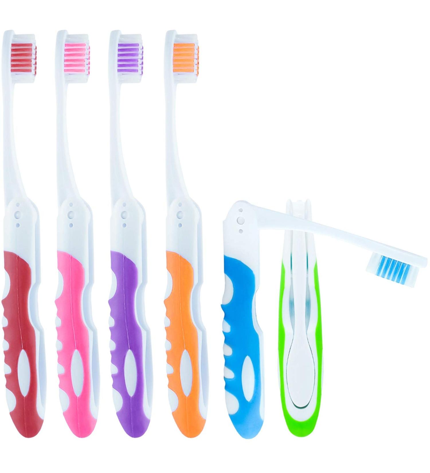 Lingito Travel Folding Toothbrush 6 Pack - Camping Toothbrush Bulk, Medium Bristle - Portable and Compact Toothbrush Set - Buy Online on GoSupps.com