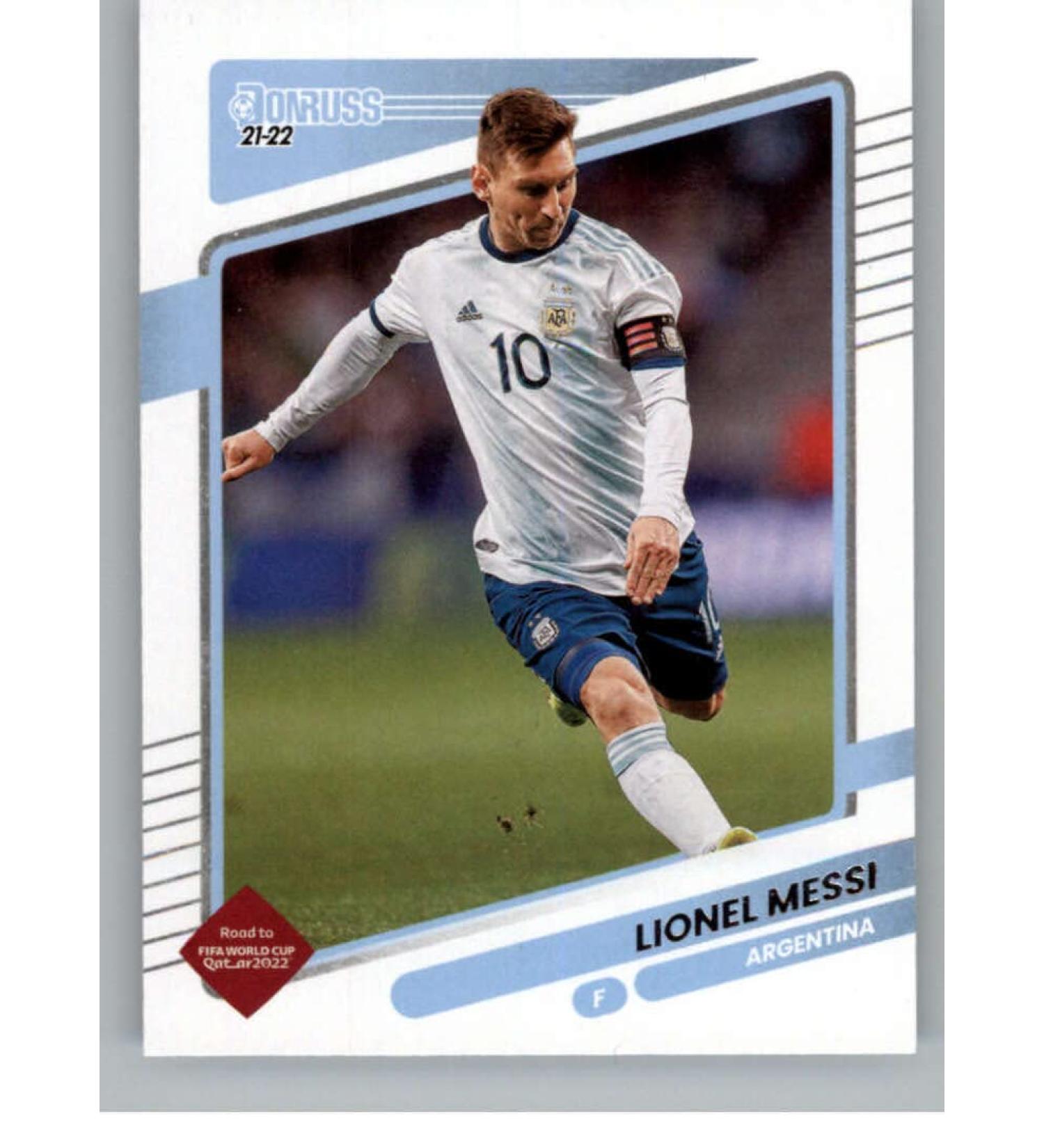 2021-22 Donruss Road to Qatar #1 Lionel Messi Argentina Official Soccer Trading Card in Raw (NM or Better) Condition