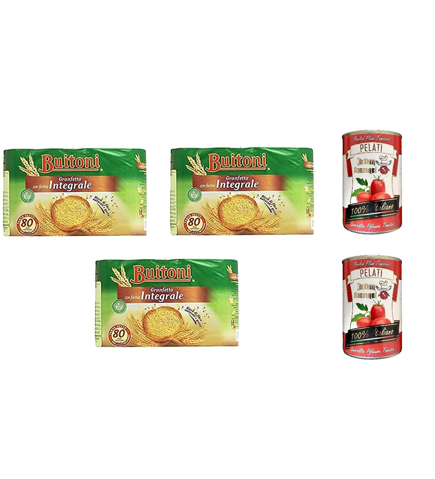 Italian Gourmet E.R. Buitoni Granfetta Pack of 3 boxes of 80g Whole Grain Biscuits with Onion Flavoring 600g + Italian Gourmet 100% Italian - 2 cans of Crushed Tomatoes 400g - Buy Online on GoSupps.com