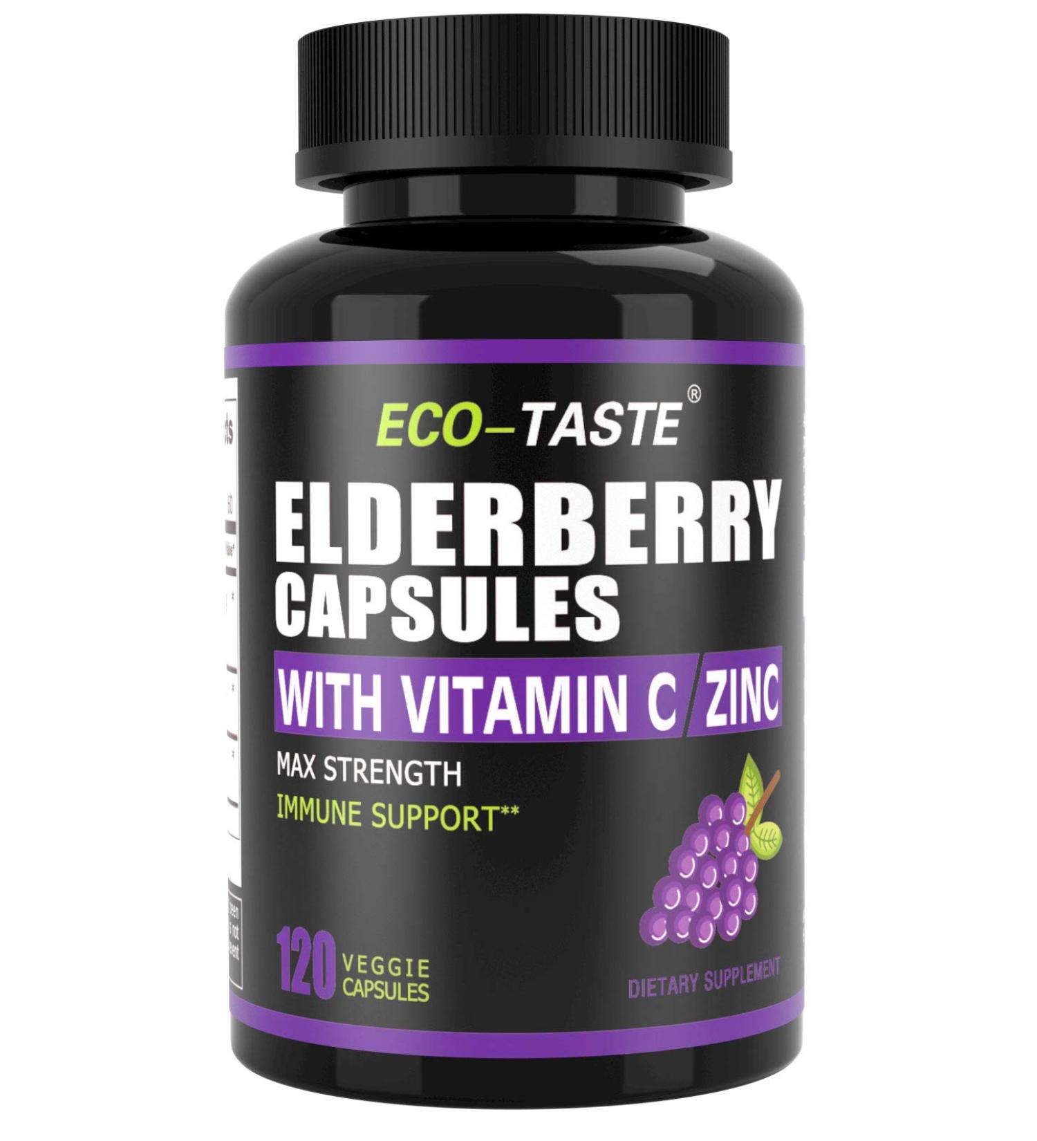 Elderberry Capsules with Zinc & Vitamin C - 120 Capsules for Immune Support & Skin Health - Buy Online on GoSupps.com