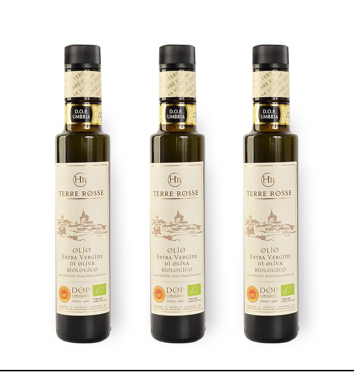 Terre Rosse - Cold-pressed Italian Extra Virgin Organic Olive Oil - Monocultivar Moraiolo - DOP Umbria Assisi Spoleto and Kascher/P certifications - Olive Harvest 2023-3 Bottles 250ml - Buy Online on GoSupps.com