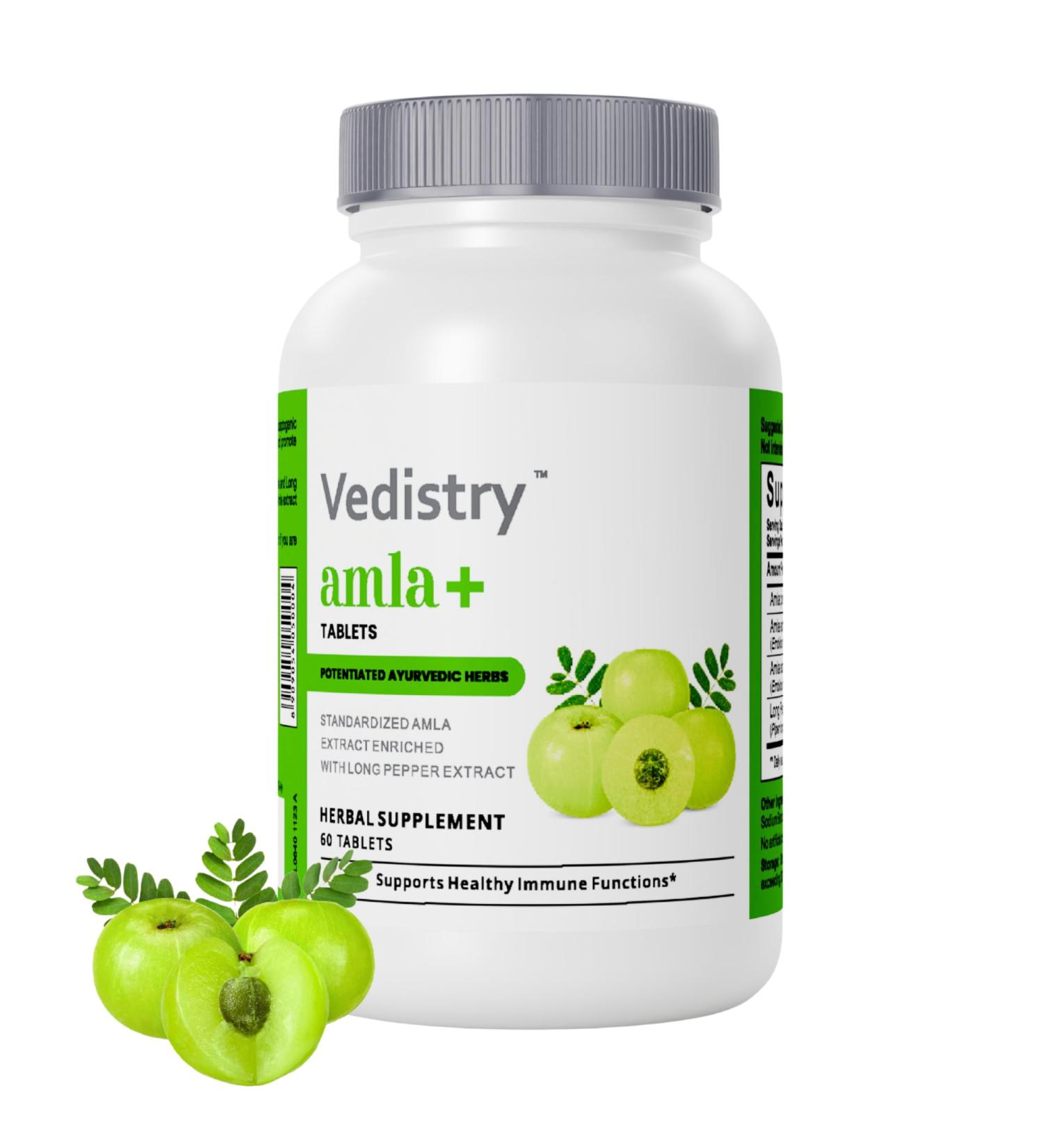 Vedistry Amla Supplement 1100mg Indian Gooseberry Tablet with Long Pepper for Immunity & Energy Herbal Supplement Rich in Vitamin C & Antioxidant for Hair Growth Energy & Overall Wellness 60 Tablets - Buy Online on GoSupps.com