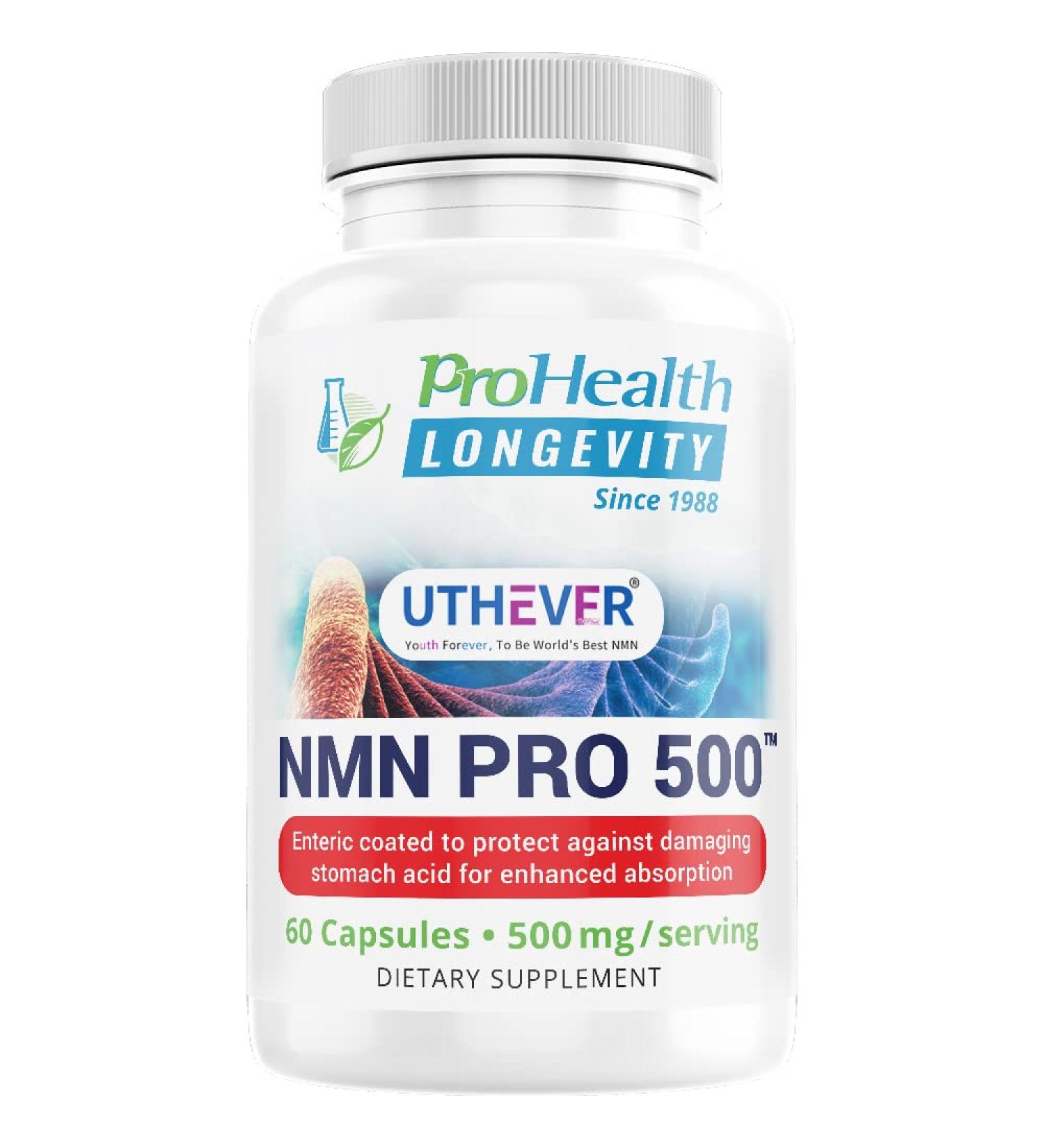ProHealth Longevity NMN Pro 500 - Uthever Brand - Pharmaceutical Grade NMN Supplement - Boost NAD+ - 60 Capsules - Buy Online on GoSupps.com