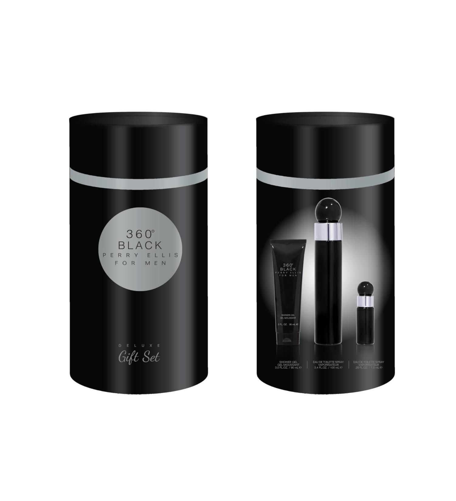 Perry Ellis Fragrances Perry Ellis 360 Black Men's Cologne - 3-piece Gift Set - 3.4 Fl Oz EDT 3 oz Shower Gel .25 fl oz EDT mini travel spray - fresh woody clean long-lasting - Buy Online on GoSupps.com