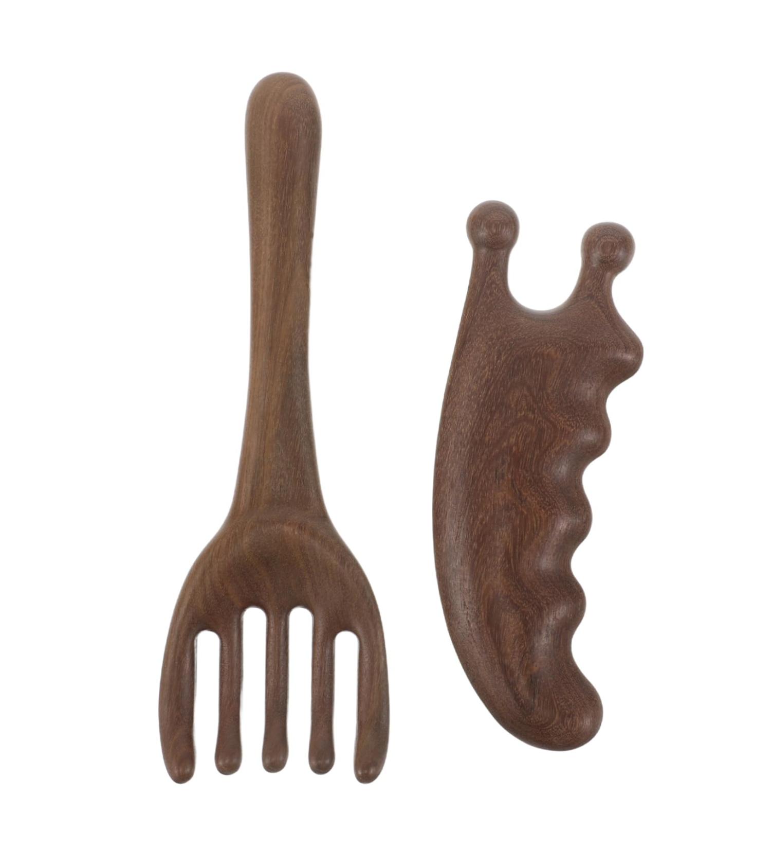 2pi ces Peigne De Massage Bois Naturel Pour Chevelu Avec Dents Larges Outil De Soin Des Cheveux Design - Buy Online on GoSupps.com