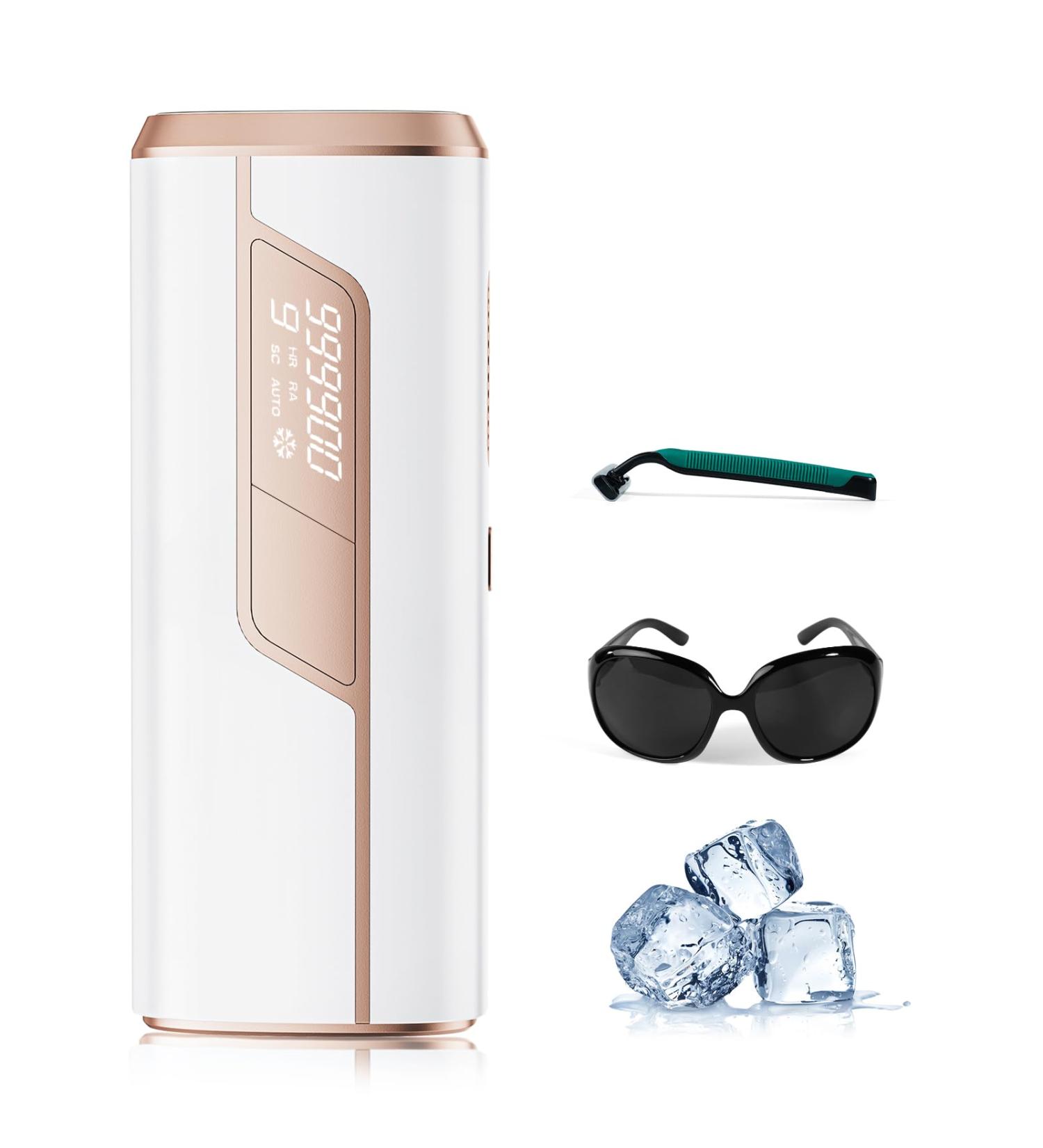 LUBEX IPL Hair Removal Device with Ice Cooling - 3-in-1 Laser Hair Removal, 9 Energy Levels, 999900 Flashes - Painless Hair Removal for Face, Armpits, Legs, Bikini Line - Women, Men - White Beige - Buy Online on GoSupps.com