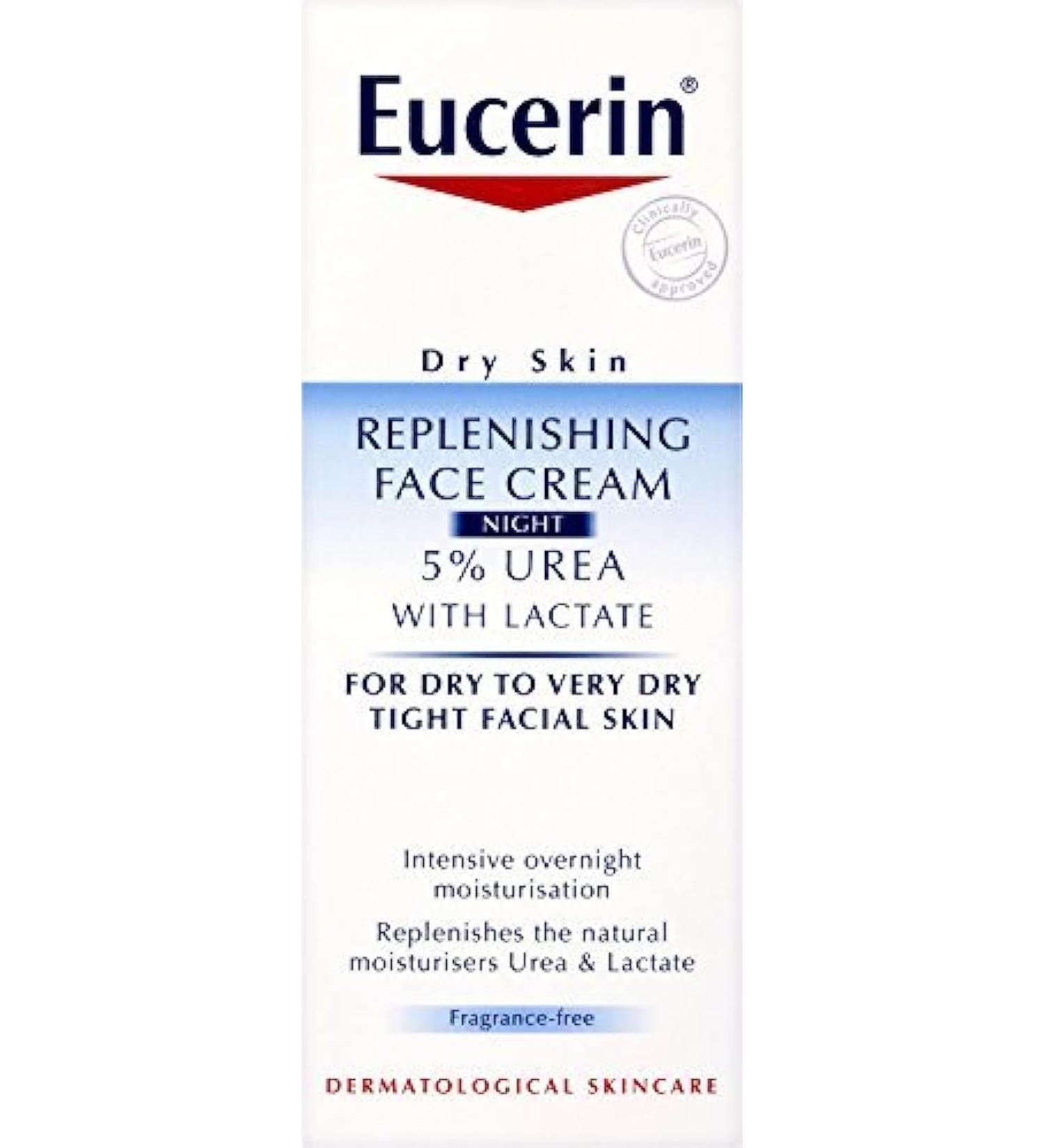Eucerin Dry Skin Replenishing Face Night Cream 50ml - 5% Urea for Intense Hydration - International Shipping Available - Buy Online on GoSupps.com