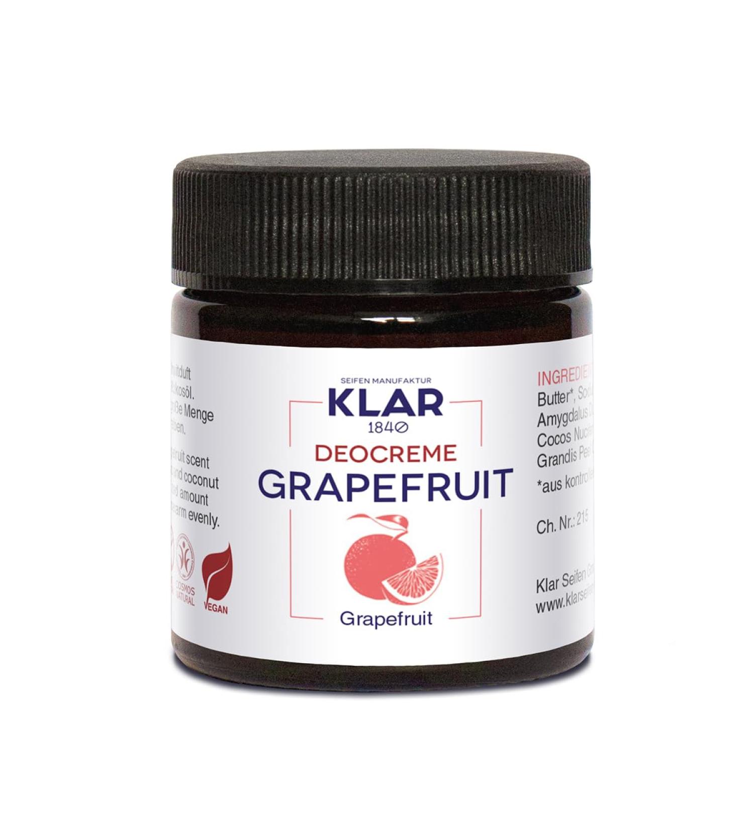 Klar Seifen Deocreme 11665 Grapefruit Deodorant 30 ml odor neutralizing and nourishing that prevents sweating - Buy Online on GoSupps.com