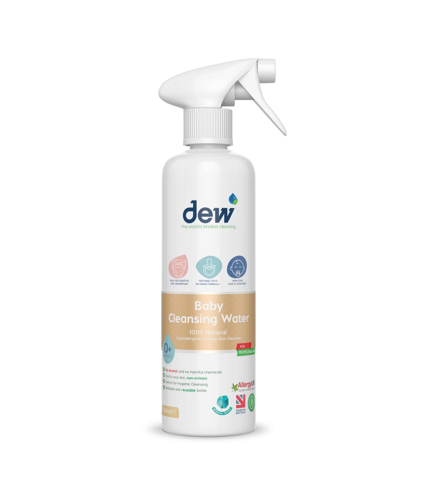 Dew Baby Cleansing Water 100% Natural Antibacterial Sanitiser Spray 500ml - Hypoallergenic Baby Sterilizer for Hand, Bum, Face & Dummy | Safe for Ingestion, Ideal for Nappy Rash - Buy Online on GoSupps.com
