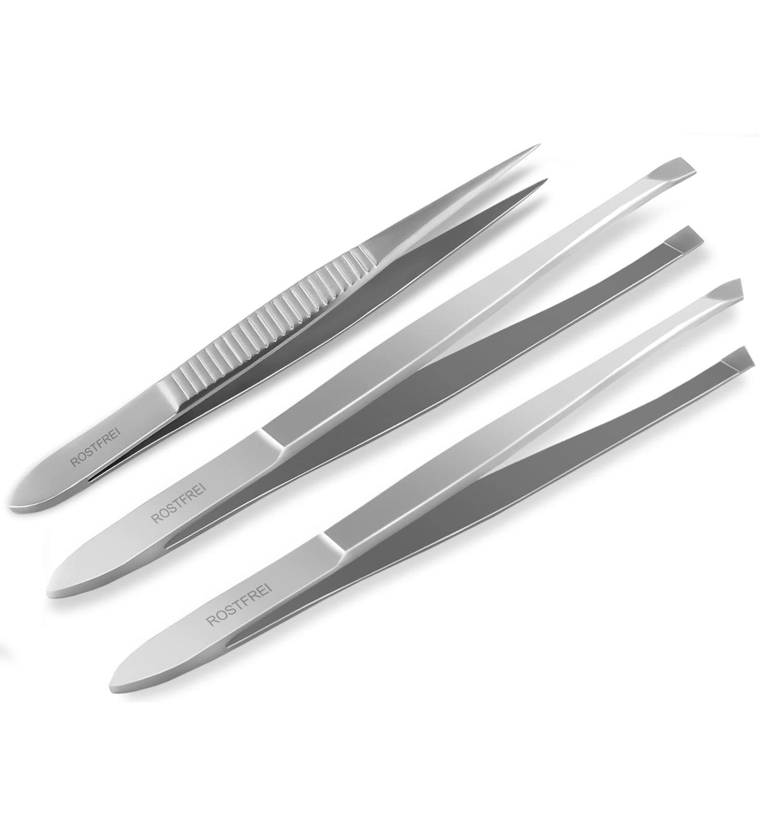 Premium Stainless Steel Hair Plucking Tweezers Set - Straight Slanted & Pointed Eyebrow Tweezers for Precision Hair Removal - Buy Online on GoSupps.com