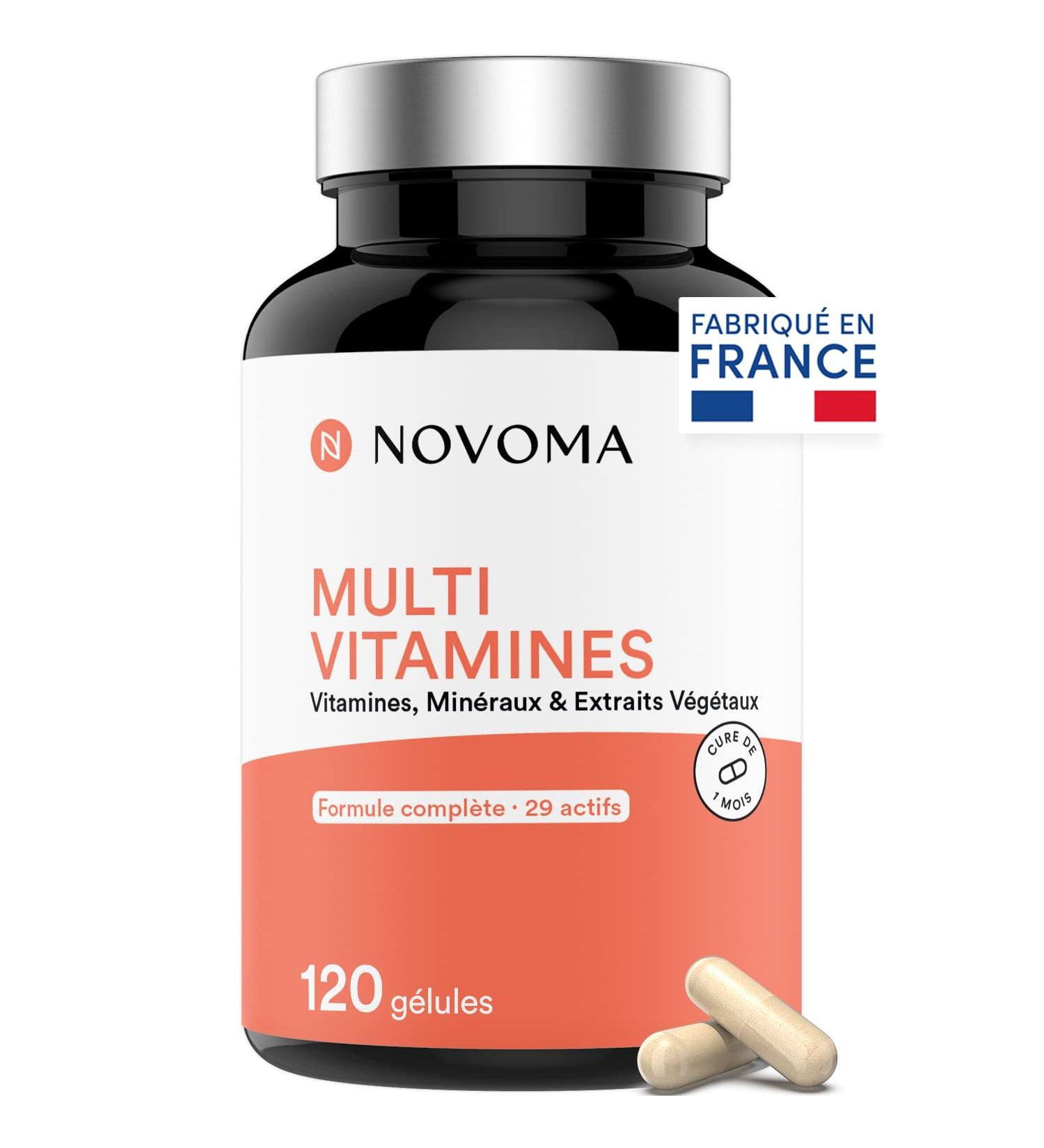 NOVOMA Multivitamins and Minerals 29 Vitamins & Minerals A B C D3 E K2 + Magnesium & Zinc 120 Capsules Immunity Dietary Supplement for Women and Men Made in France - Buy Online on GoSupps.com