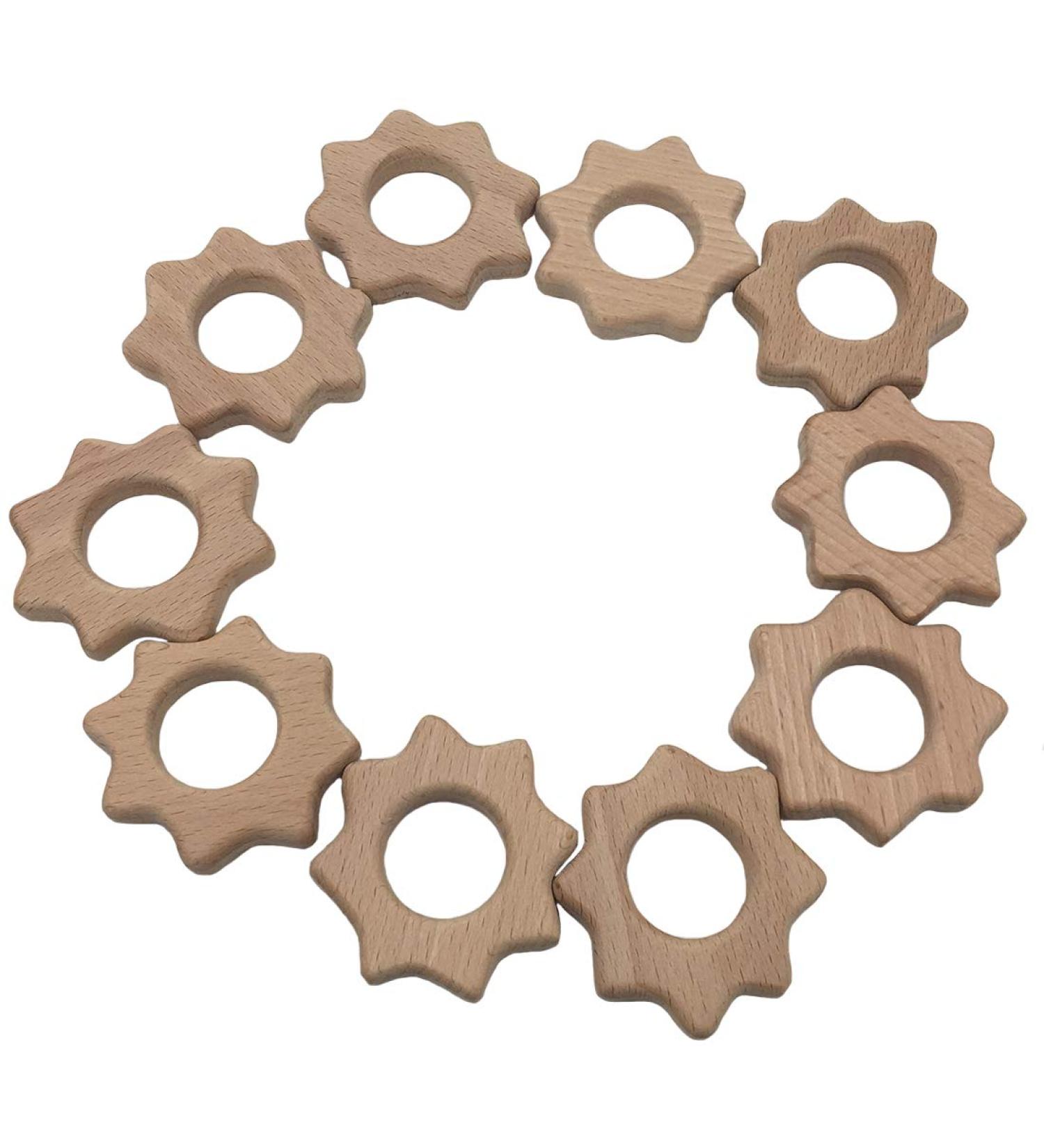Wendysun 10pcs Cartoon Wood Teether - Natural Animal Sun Shape Baby Teething Beech Teether DIY Pendant Toy - Buy Online on GoSupps.com