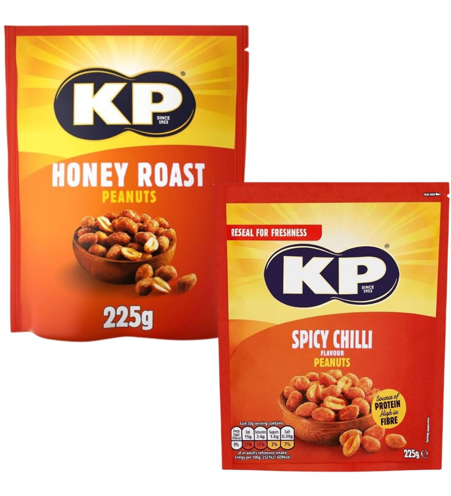 KP Honey Roast Peanuts 225g & Spicy Chilli Peanuts 225g (2 Pack Mixed Bundle) - Buy Online on GoSupps.com