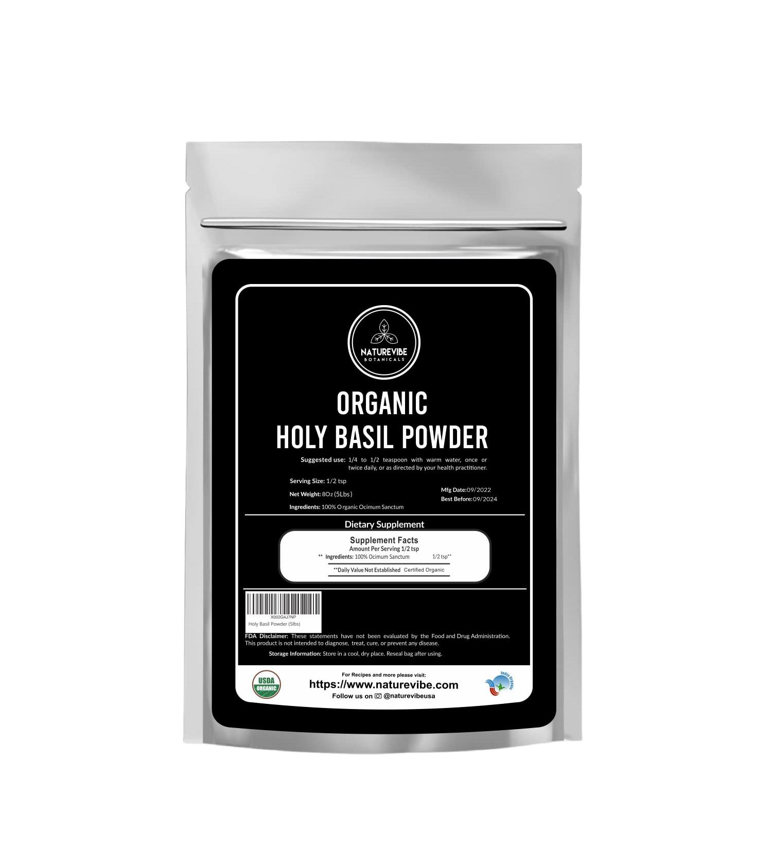 Organic Holy Basil Powder (Tulsi) - 5lbs (80oz) | Naturevibe Botanicals - Buy Online on GoSupps.com