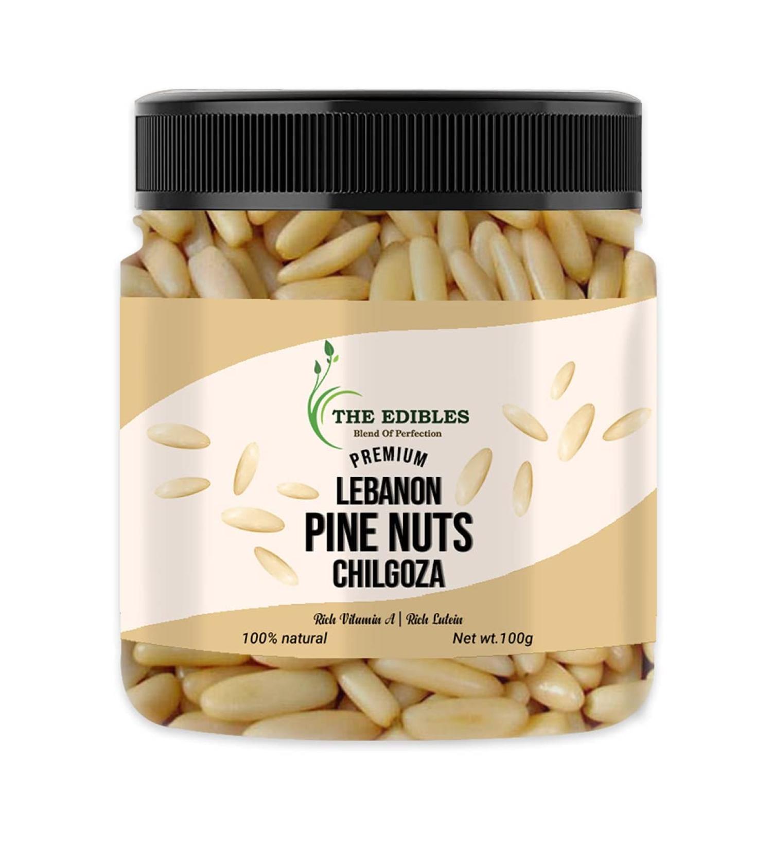 THE EDIBLES Lebanon Pine Nuts shell 100g | Chilgoza Nuts_Packing May Vary - Buy Online on GoSupps.com
