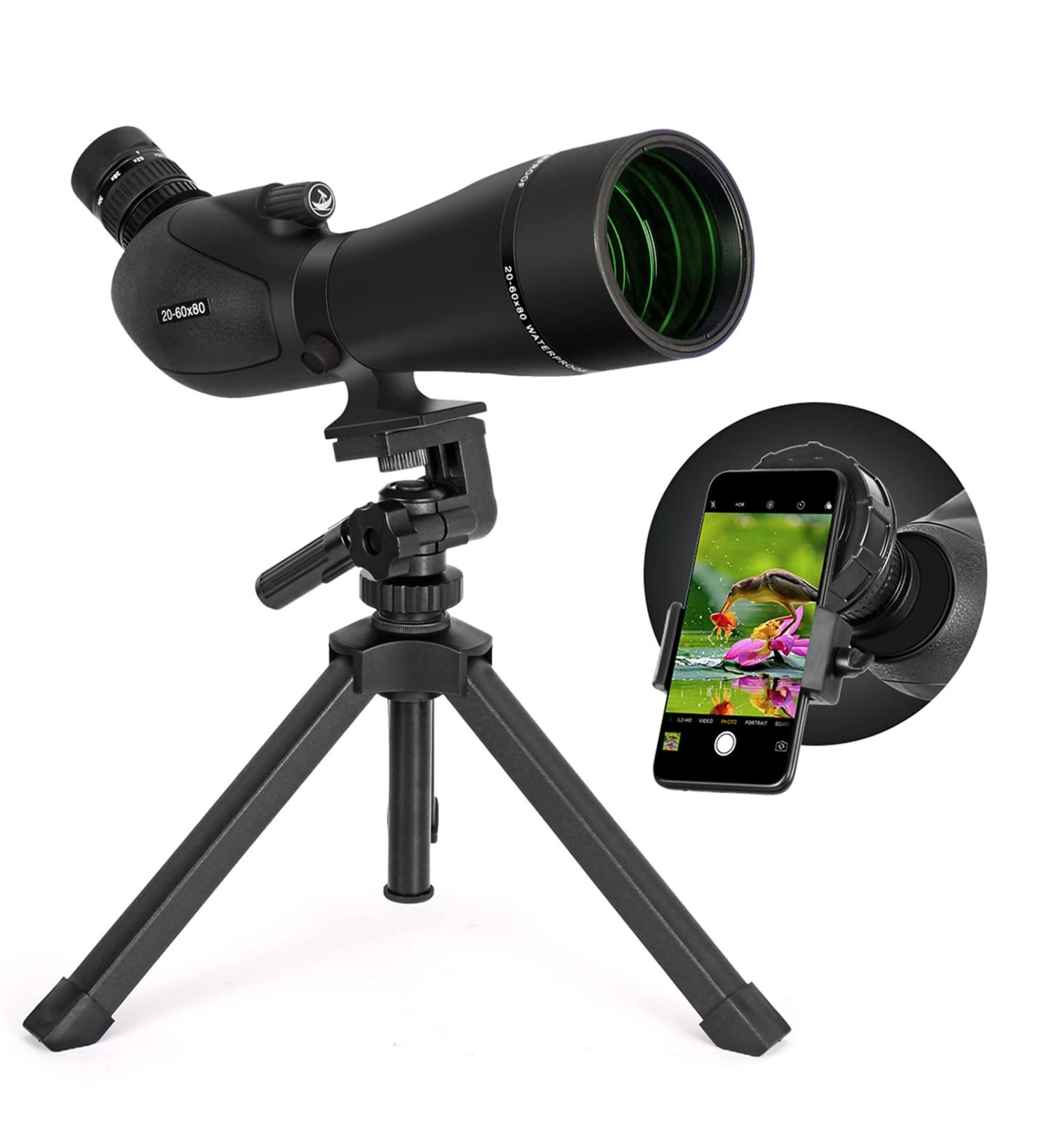 Gosky HD Spotting Scope 20-60x80mm with Tripod, Smartphone Adapter - Ideal for Bird Watching, Target Shooting, Hunting - BAK 4 Prism Spotter Scope for Wildlife Scenery - Buy Online on GoSupps.com