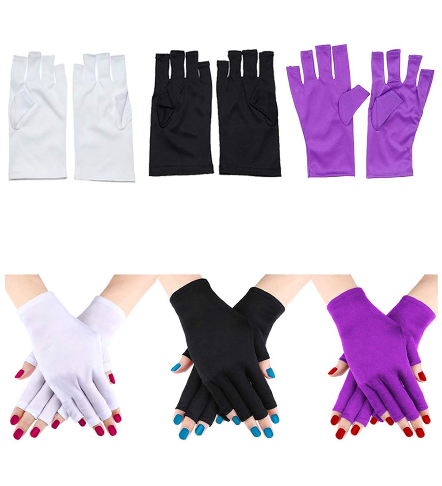 Kalolary 3 Pairs UV Shield Gel Manicure Gloves - Fingerless Anti UV Protection for Hands - Black Purple White - Buy Online on GoSupps.com
