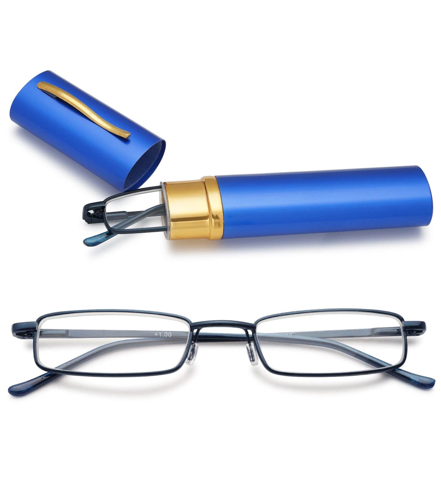 Magimodac Blue Light Filter Reading Glasses for Men & Women - Prescription Metal Narrow Frames with Pencils - Buy Online on GoSupps.com