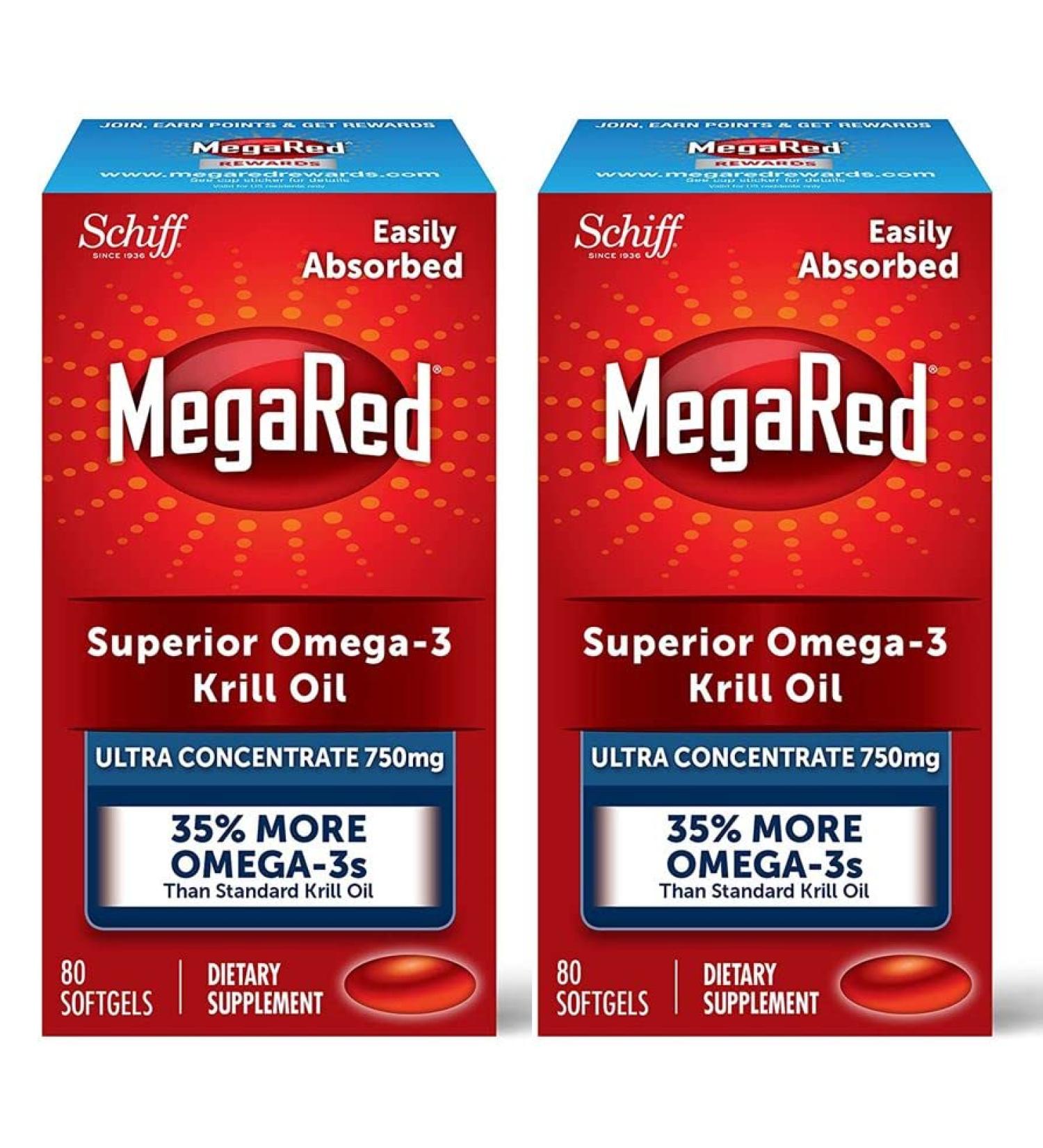 MEGARED Ultra Strength Krill Oil Omega 3 Supplement - 750mg EPA & DHA + Antioxidant Astaxanthin - 80 Softgels (Pack of 2) - Heart Health Support - No Fishy Aftertaste - Buy Online on GoSupps.com