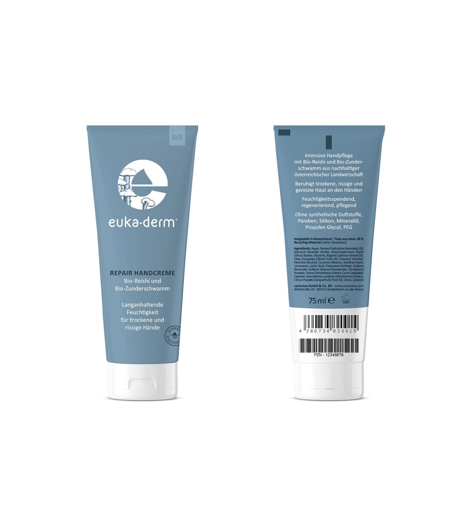 Euka-Derm Repair Hand Cream - Organic Reishi & Tinder Fungus for Dry Cracked Hands | Fast Absorption & Soothing Care - Buy Online on GoSupps.com