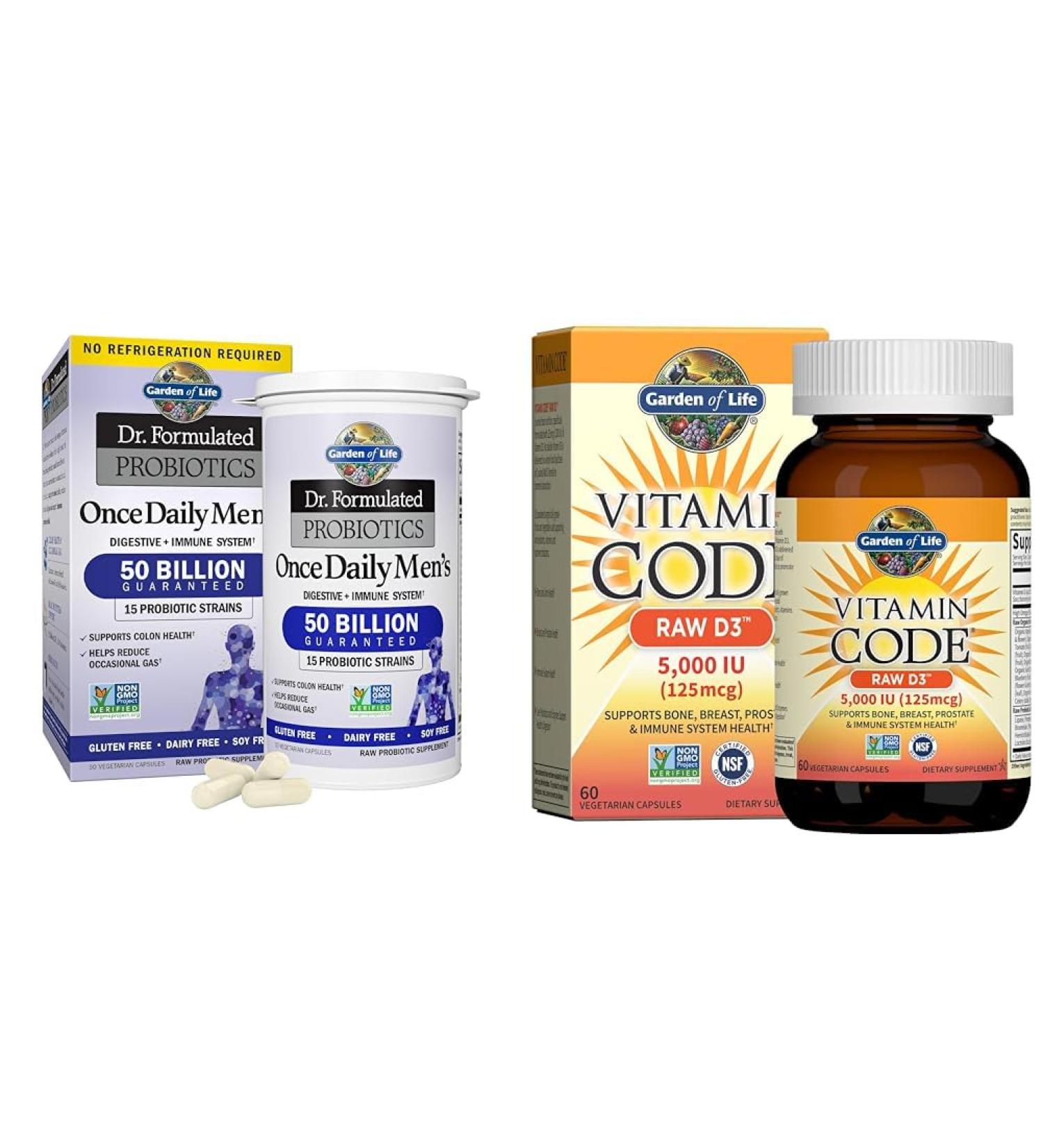 Garden of Life Probiotics for Men 50 Billion CFU 15 Strains + Vitamin D3 5000 IU Raw D3 60 Vegetarian Capsules - Buy Online on GoSupps.com