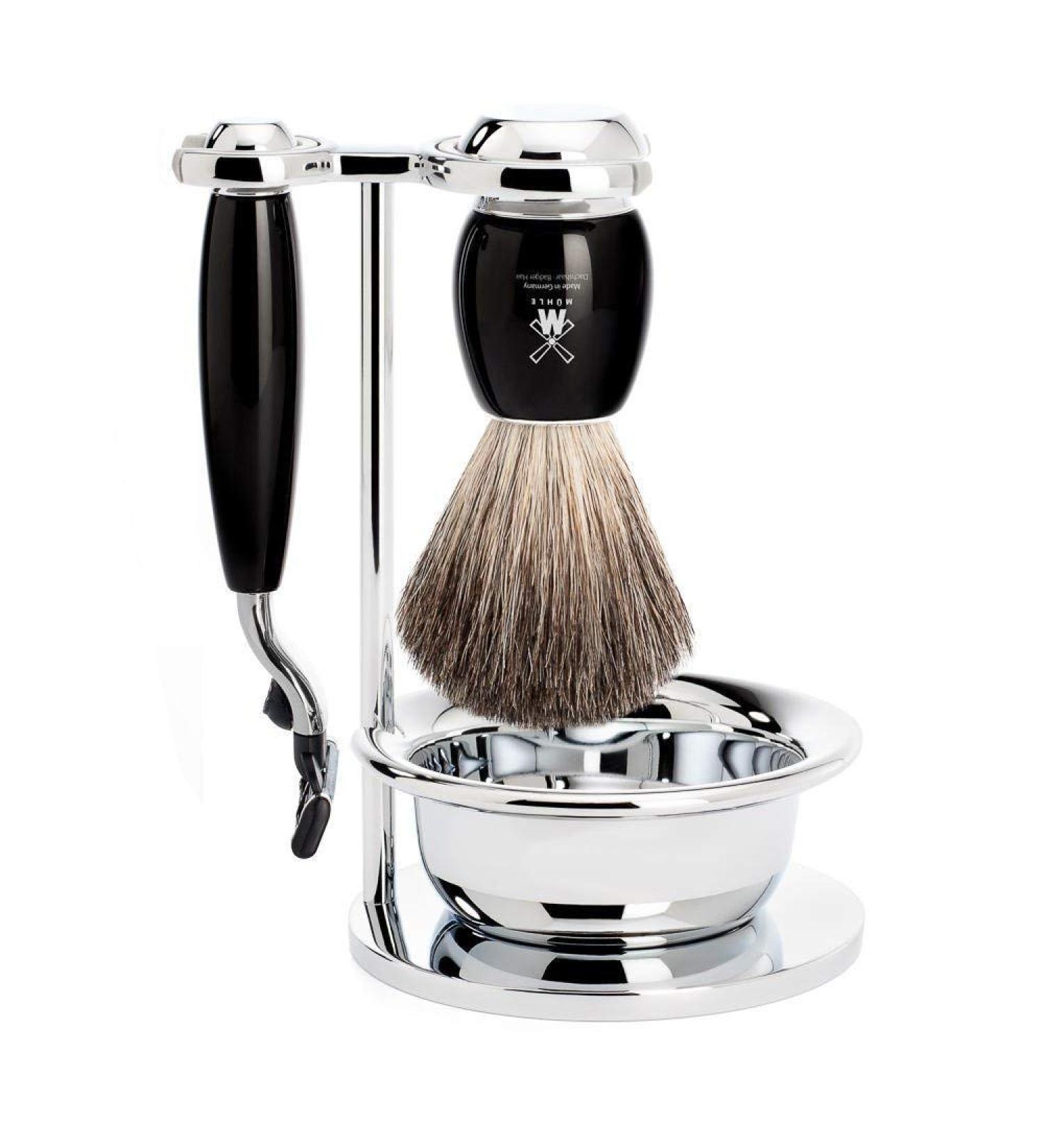 M HLE Vivo Series Shaving Set with Bowl - Pure Badger Hair Black Precious Resin - Compatible with Gillette Blades | Premium International Shipping - Buy Online on GoSupps.com