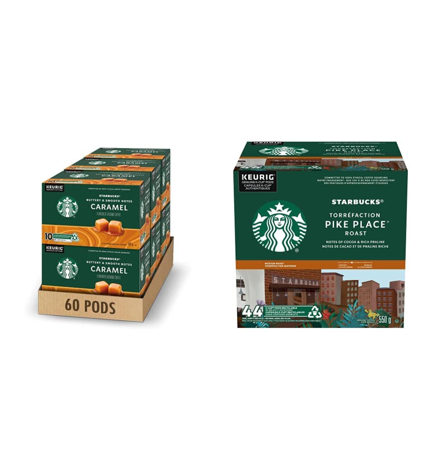 Starbucks Caramel K-Cups Single Serve Keurig Compatible Caramel Flavoured Coffee Pods for Keurig Brewers - 60 Capsules & Pike Place Medium Roast Coffee Single Serve Keurig K-Cup Pods 44 Capsules Caramel + Pike Place Caramel 10 Count (Pack of 6) - Buy Online on GoSupps.com