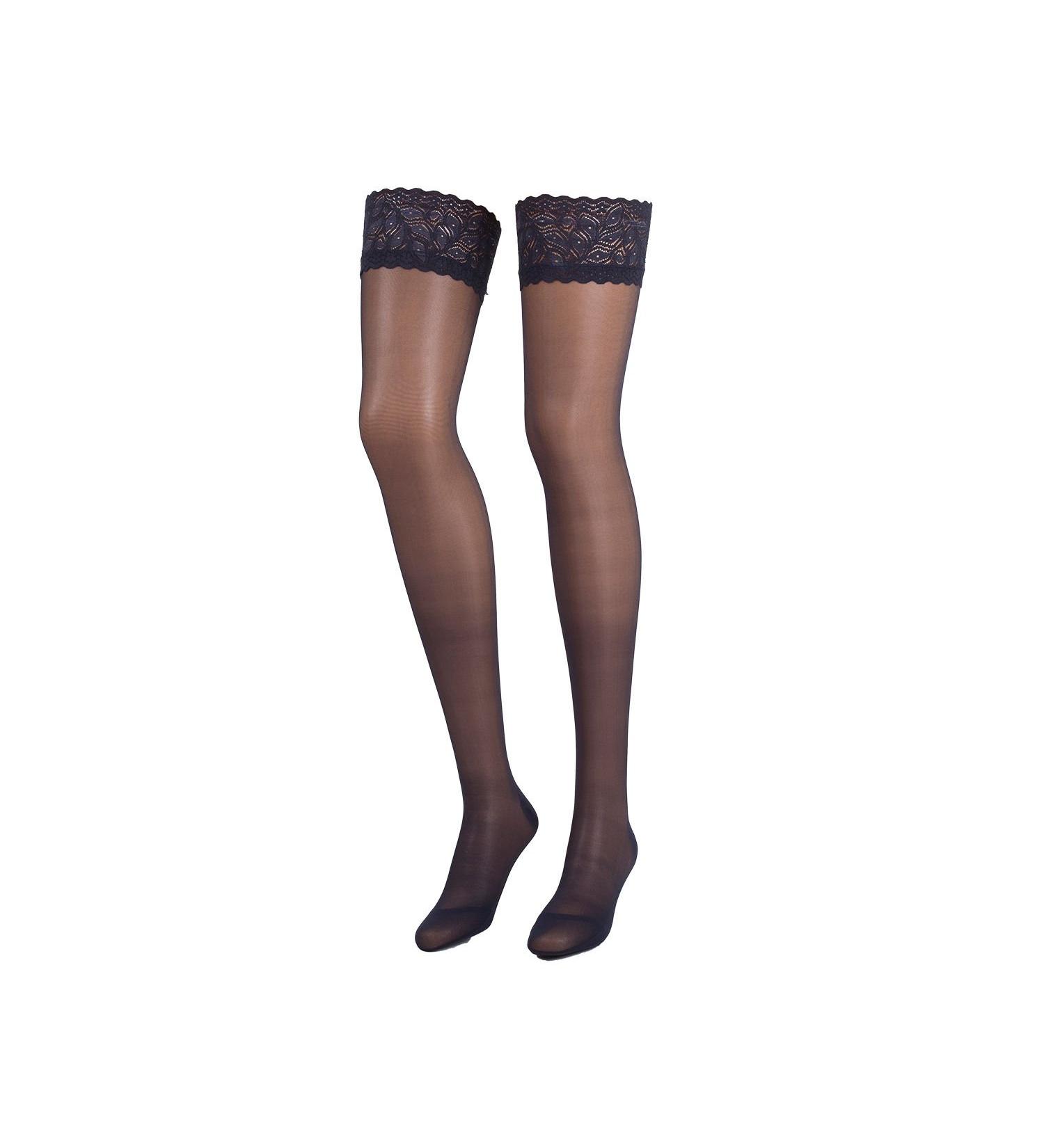 Compressana Calypso 140Den Feinrick Support Stock stockings with lace ligament - effective support effect with approx. 15-18 mmHg compression (support class 3) - size V - color night blue - 1 pair V - XL - 44-46 night blue
