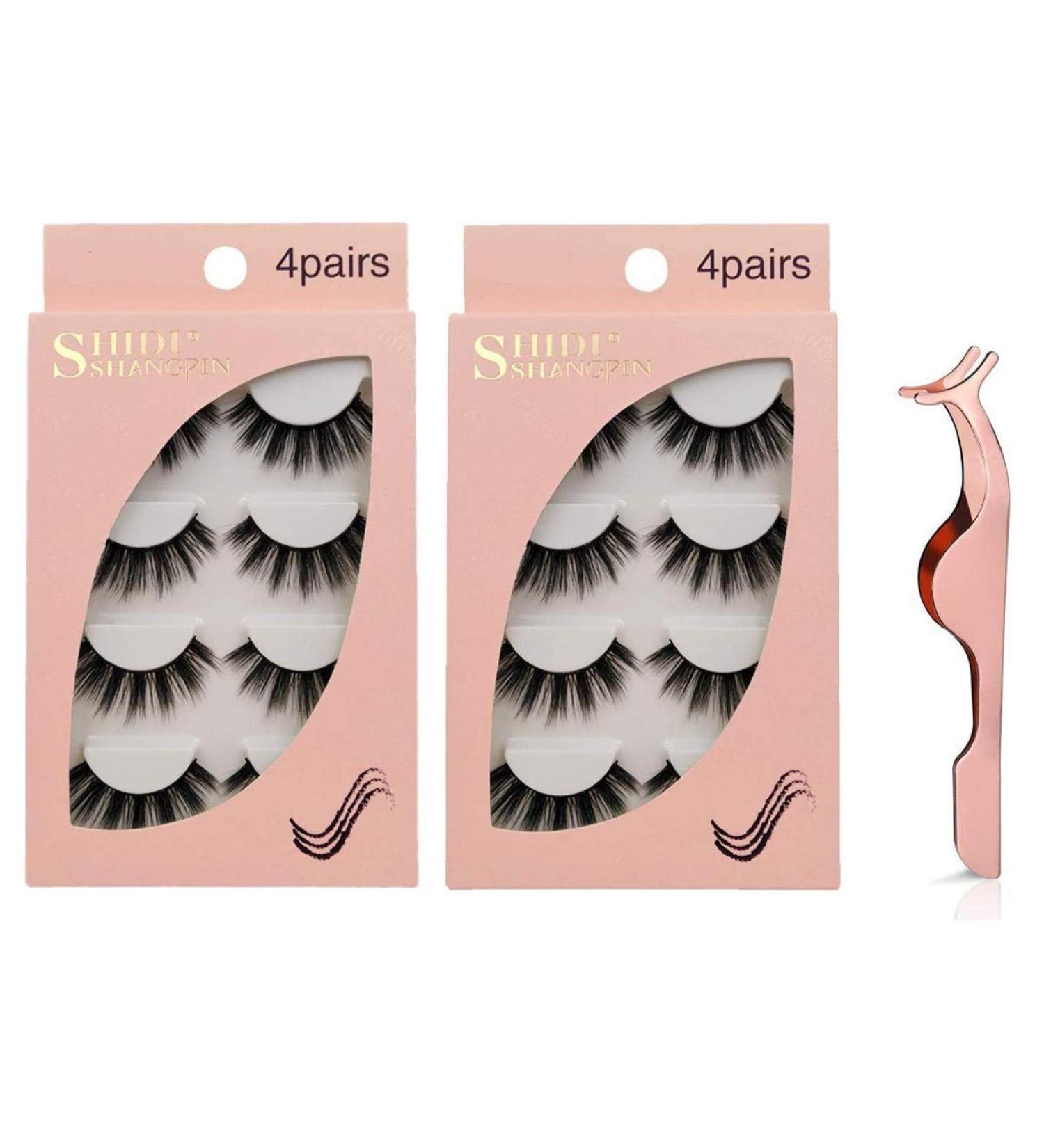 JZK 8 Pairs 3D Mink Hair False Eyelashes - Reusable 1.3 cm Natural Thick Lashes with Applicator Tweezers - Worldwide Shipping - Buy Online on GoSupps.com