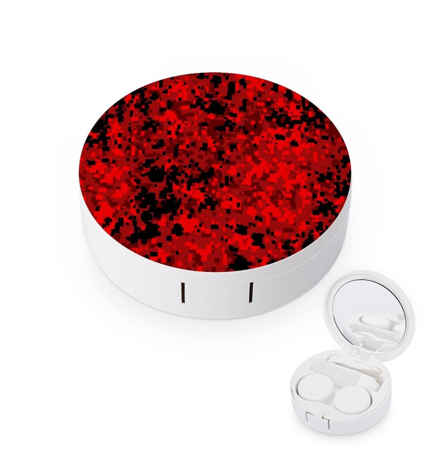 Red Digital Camouflage Printing Round Case For Contact Lens Kit Storage Box with Mirror Printed - Buy Online on GoSupps.com