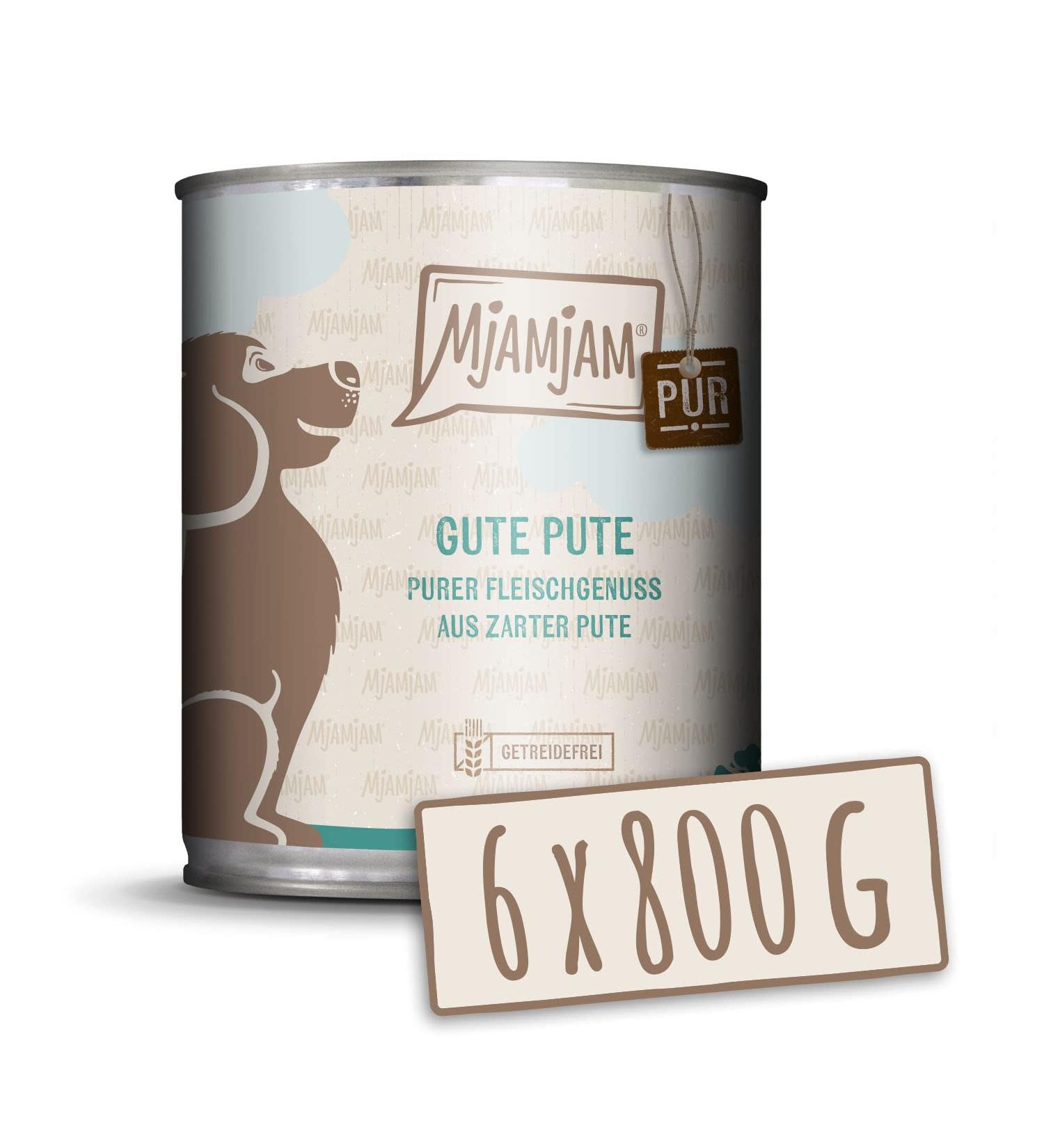 Mjamjam Premium Wet Dog Food - Pure Turkey Meat Enjoyment (6 x 800g) - Natural Ingredients Extra Meat 800g Package - Buy Online on GoSupps.com