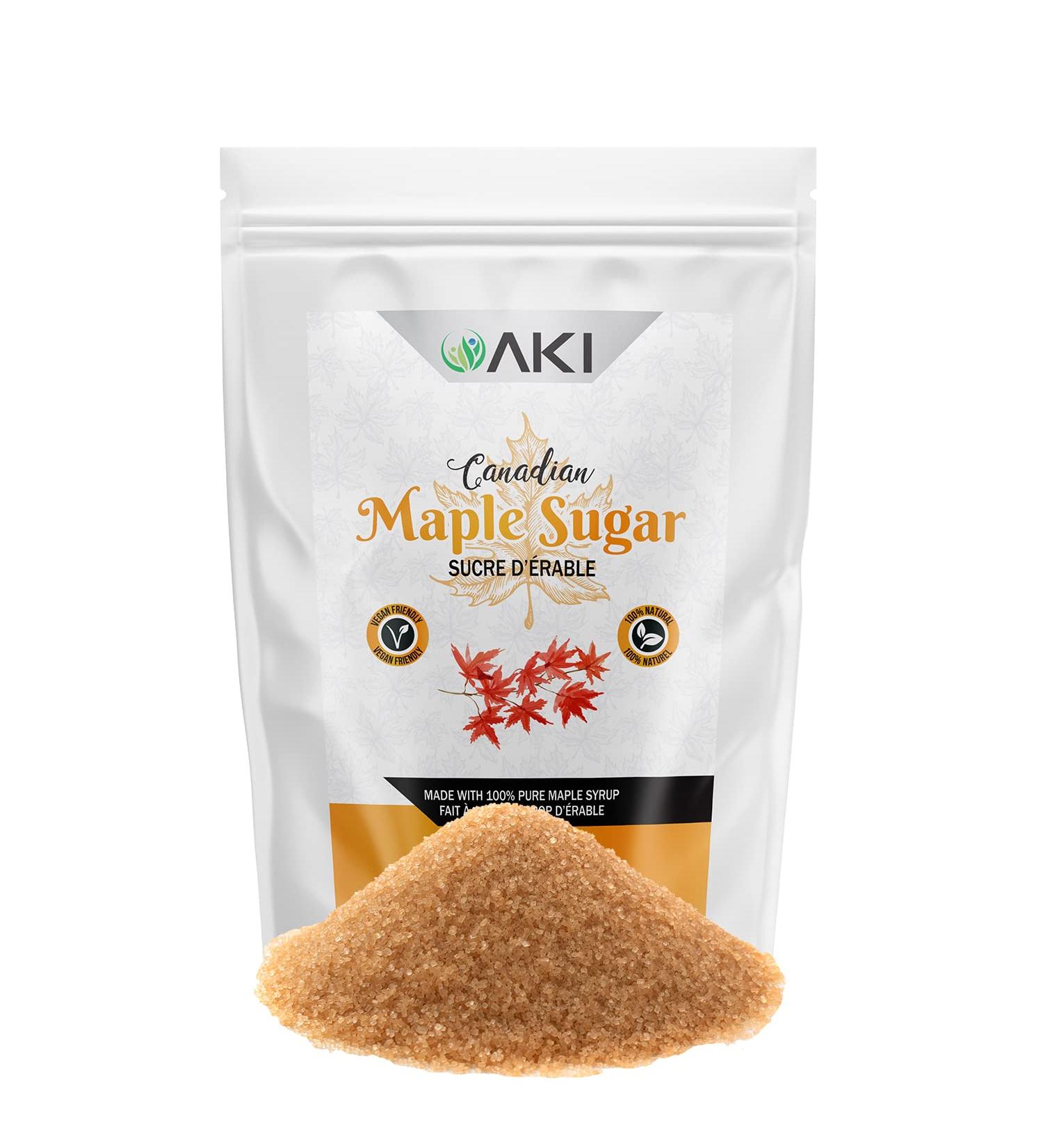 AKI Canadian Maple Sugar Granulated (Light Brown Color) 2 Oz/ 57 g Made from Grade A Maple Syrup, Ideal in Vitamins & Antioxidants to Increase Immunity | GMO free & Vegan | Ideal Substitute for Tea, Coffee, Smoothie, Cocktails, & other Beverages