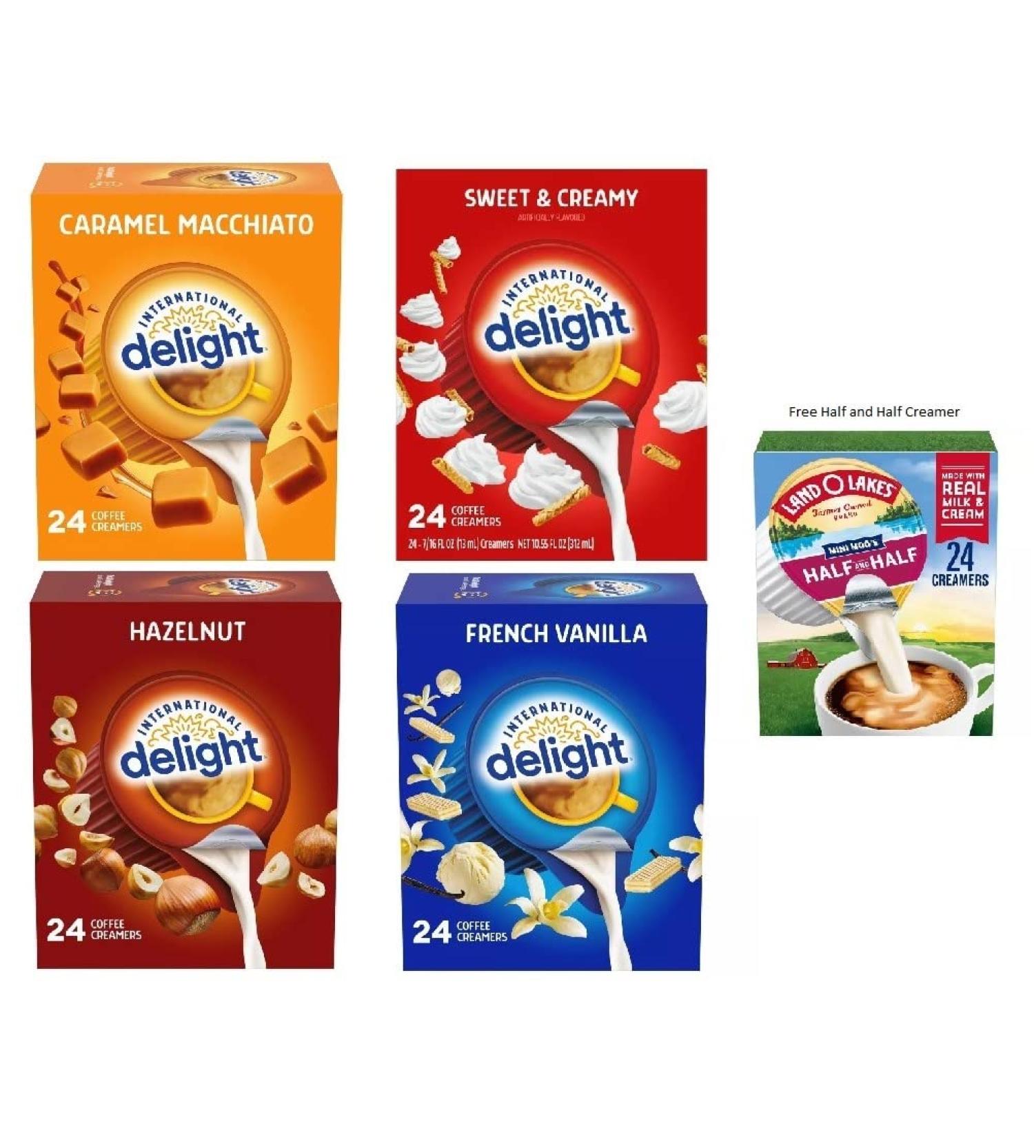 International Delight Creamer Singles Variety Bundle - Sweet Cream, Caramel Macchiato, French Vanilla & Hazelnut - 96 Creamers - Buy Online on GoSupps.com