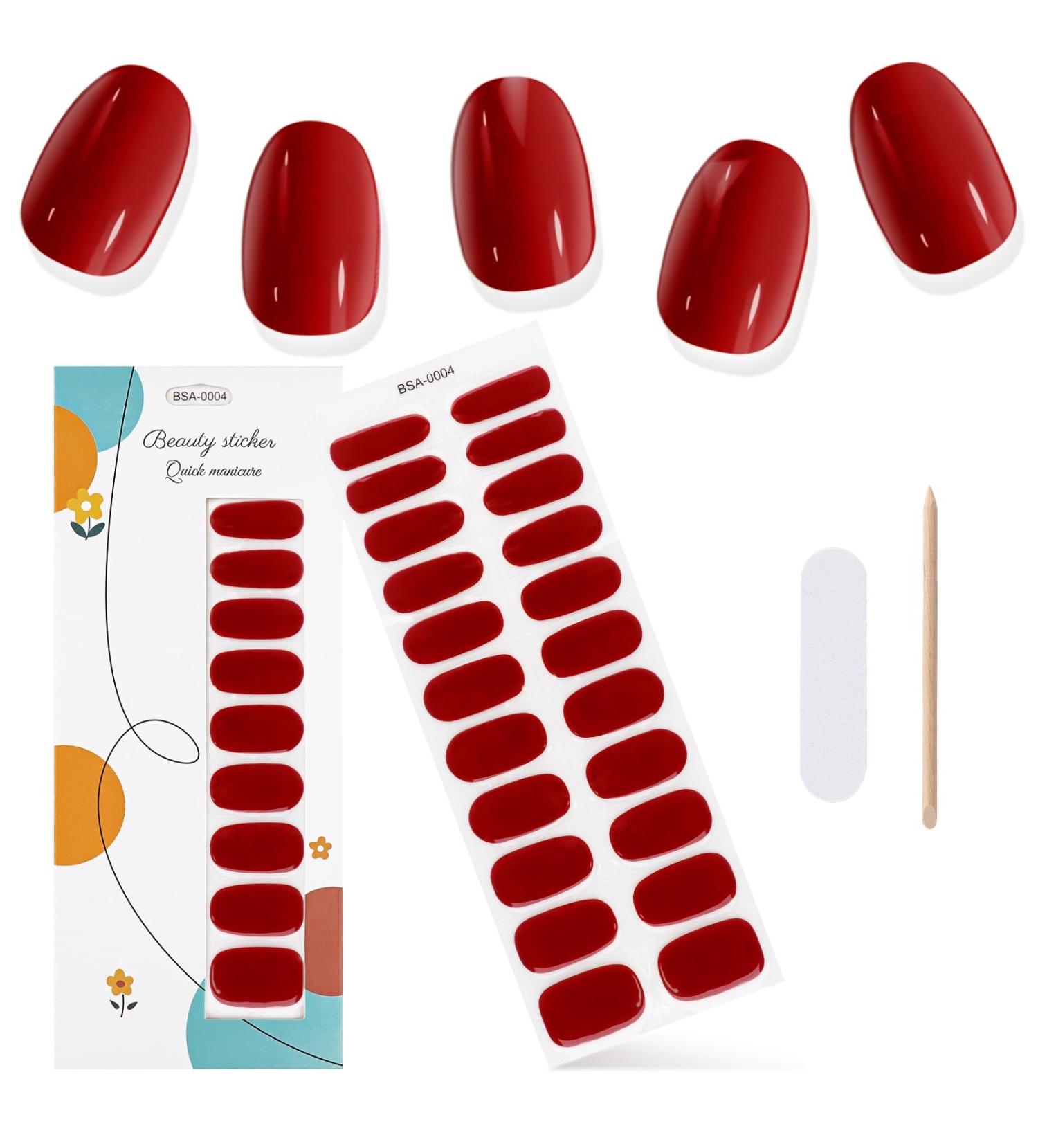 Kalolary 22PCS Full Wraps Nail Polish Stickers Self-Adhesive Nail Strips with 1PCS Nail File Gel Nail Art Wrap Stickers Decals for Women Girls (Red) - Buy Online on GoSupps.com