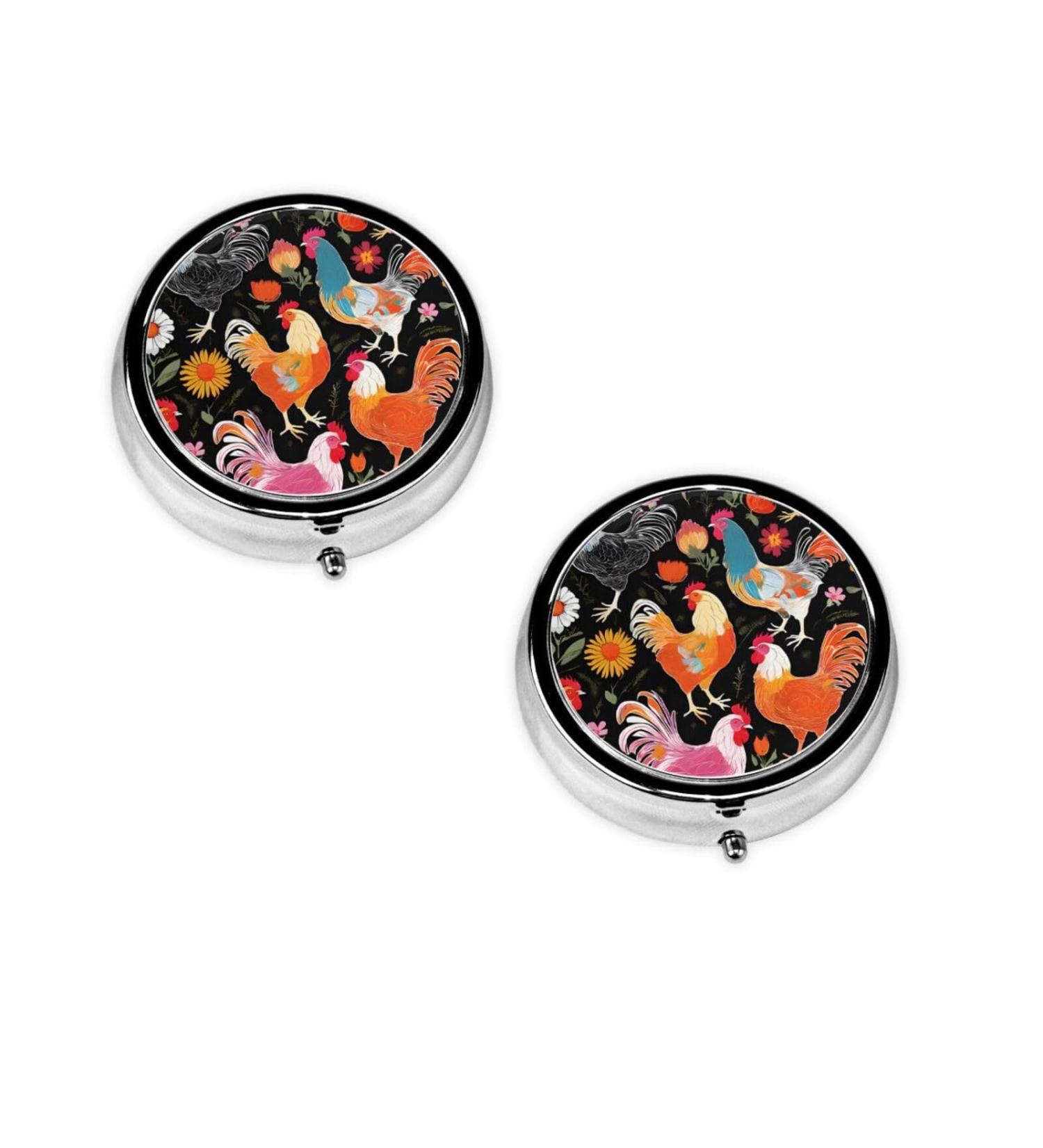 Cute Rooster Chickens Mini Pill Box | 3 Compartment Travel Pill Organizer | Portable Medicine Case for Home & Office - Buy Online on GoSupps.com
